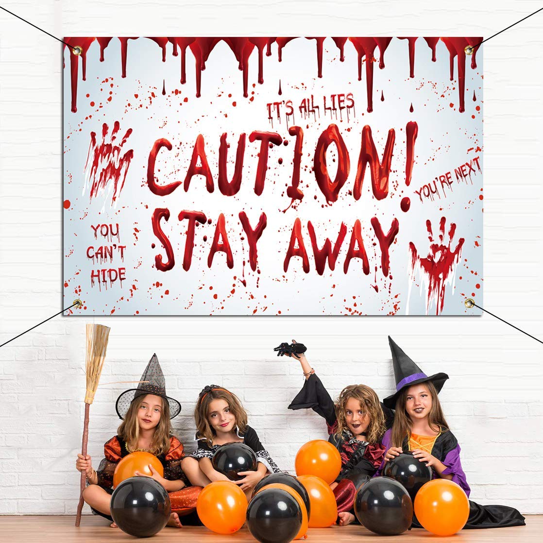 Chokeberry Halloween Decorations Outdoor - Caution! Stay Away, Creepy Halloween Decor Large Banners, Bloody Backdrop Banner for Indoor Home Front Door Wall, 600D Fabric Party Decorations