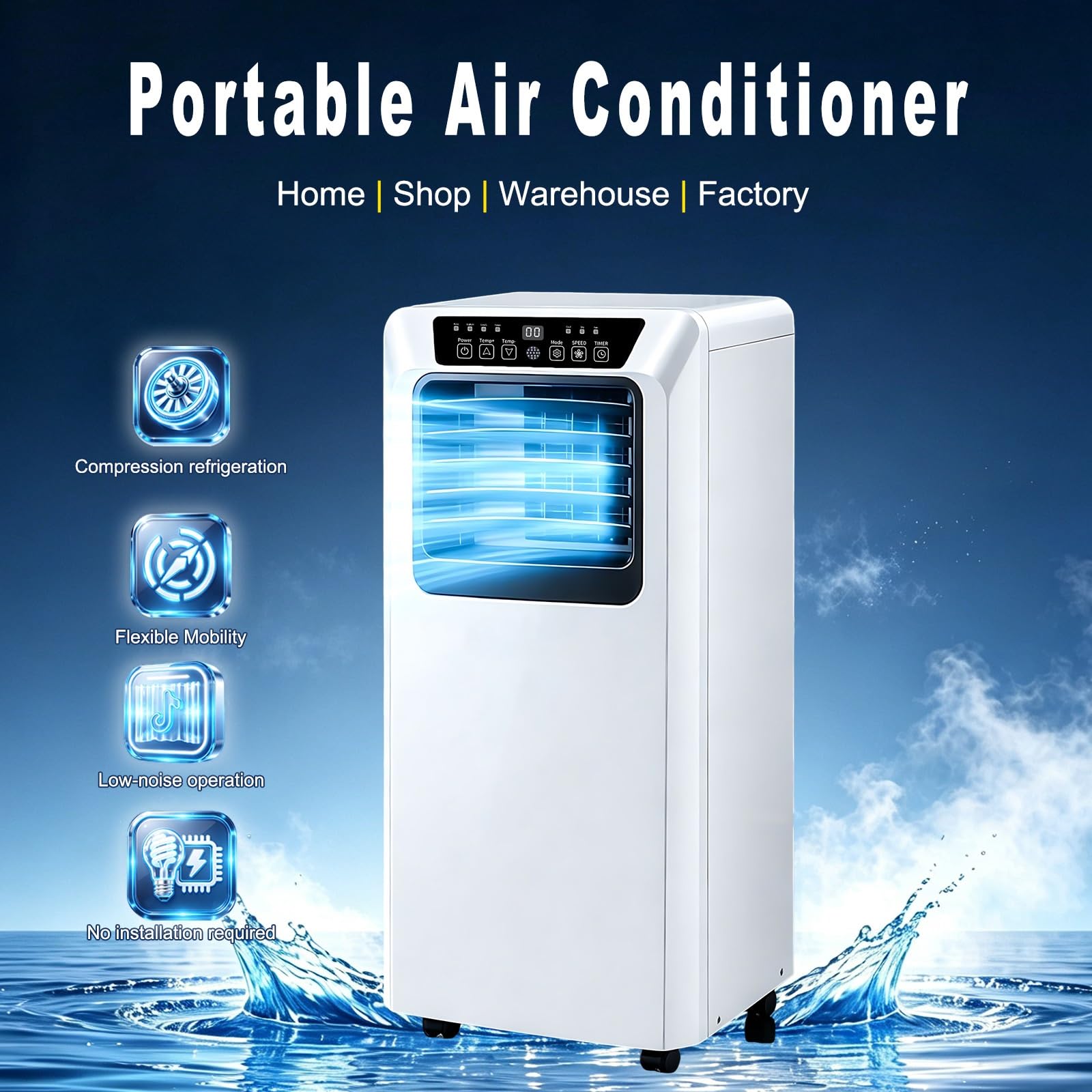Condizionatore Portatile Compatto per Mansarda | Climatizzatore Mobile con Livelli di Ventilazione Variabili, Filtro Lavabile e Utilizzo Facile in ogni Stanza(12000BTU)