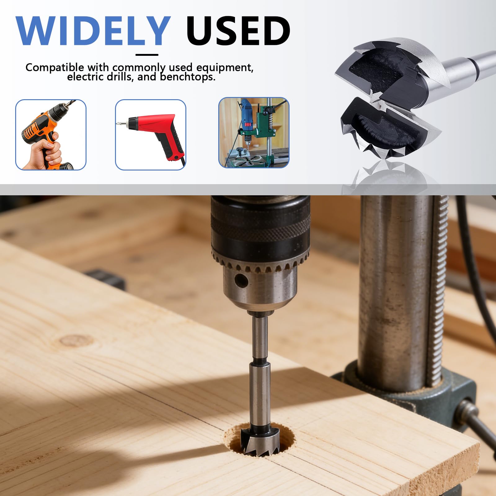 Forstner, set di 5 punte per legno in acciaio al carbonio con denti multipli per legno duro, plastica e compensato, gambo rotondo da 15 mm a 35 mm TS/KKQ-05