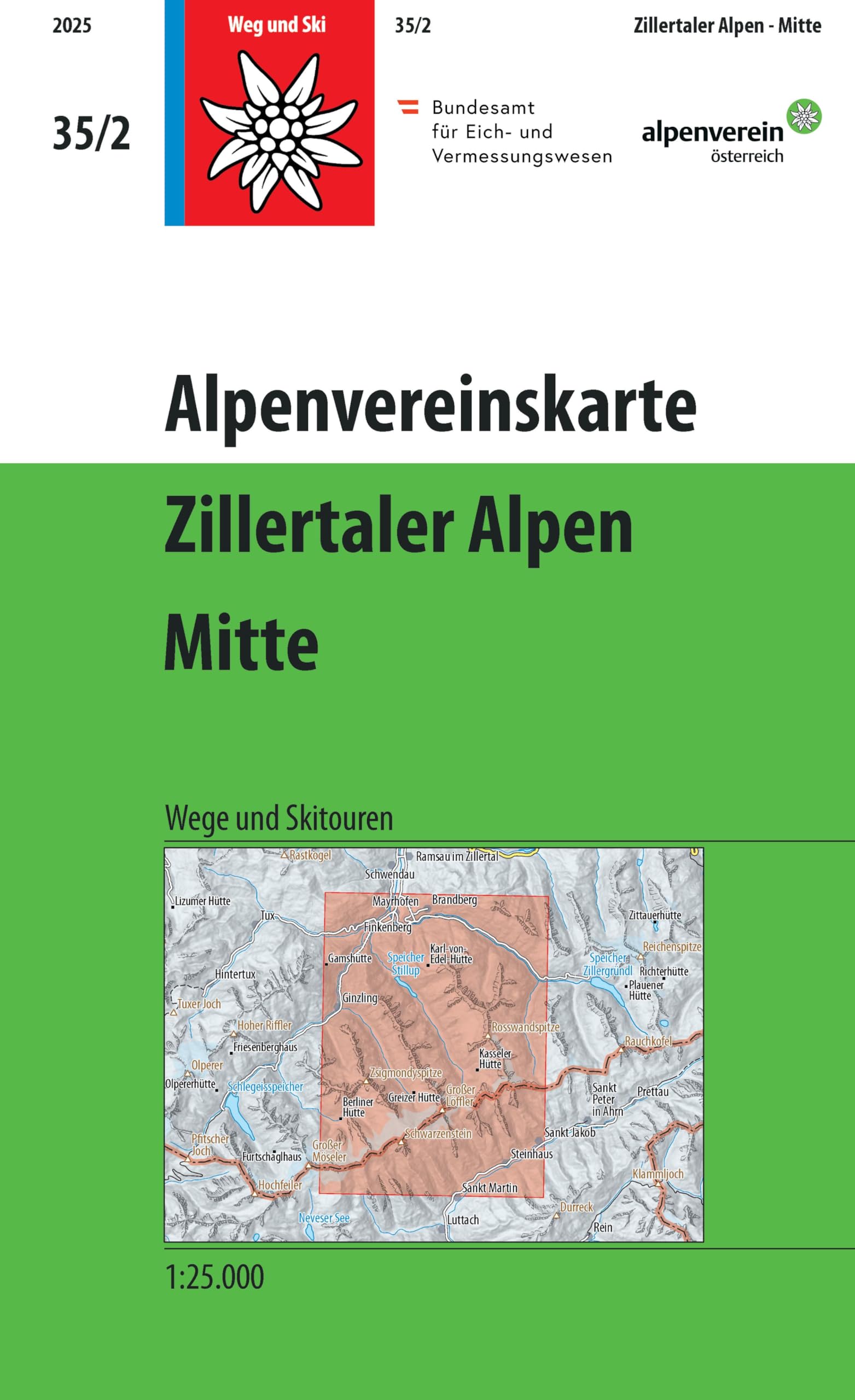 Alpenvereinskarte 1:25000: Zillertaler Alpen - Mitte
