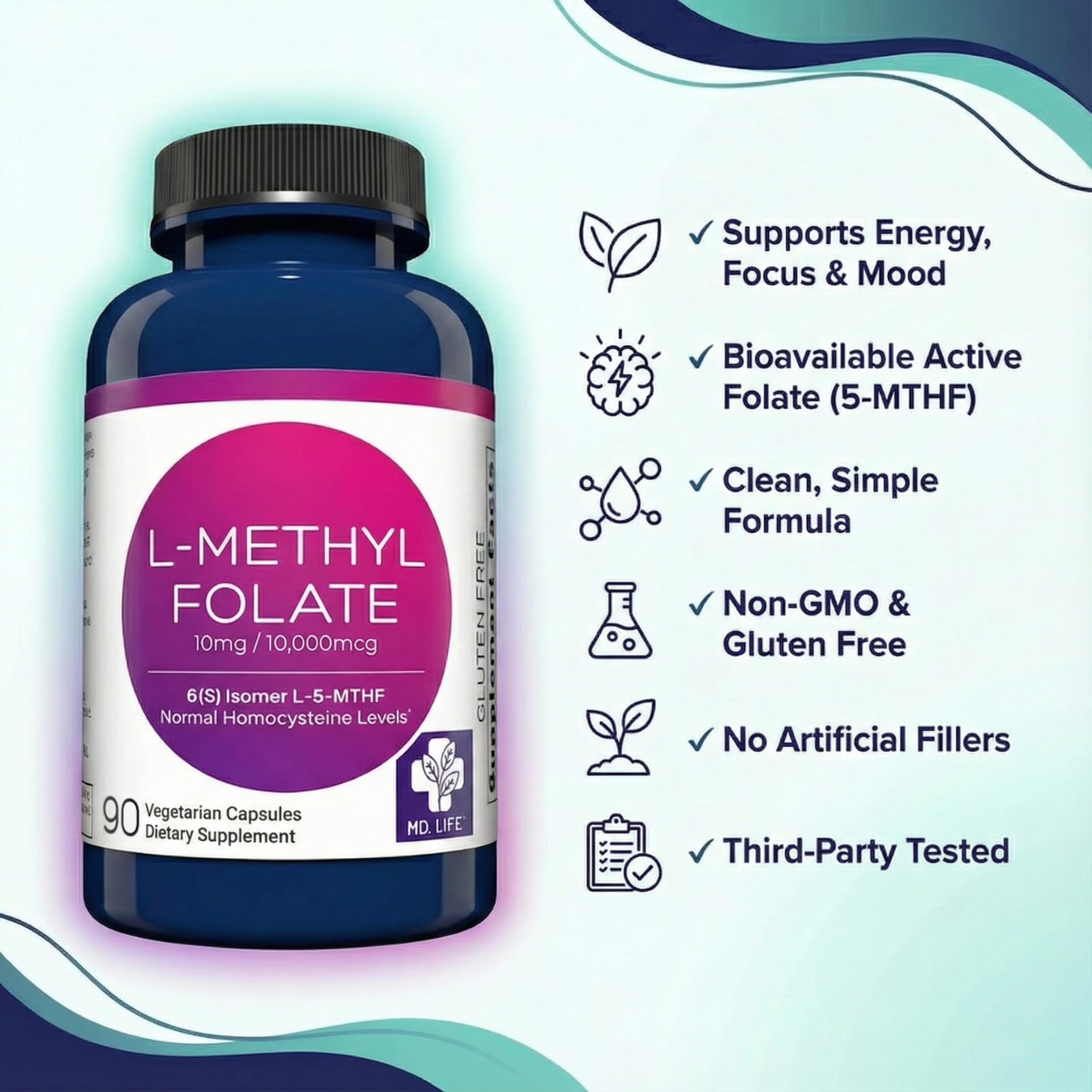 MD. Life L-Methylfolate 10 mg, Professional Grade, 90 Capsules, 5-MTHF — Amazon image 6
