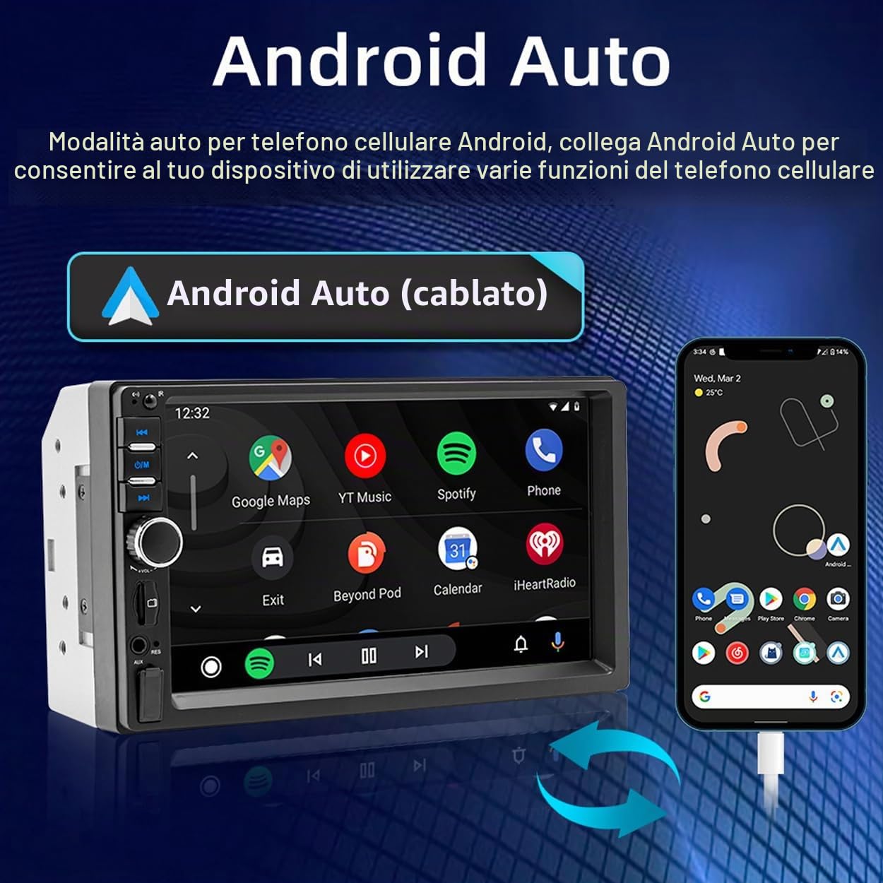 Autoradio 2 DIN Carplay Android Auto con Double DIN Auto Stereo 4LED 7 "Lettore multimediale MP5 Bluetooth USB Backup Monitor Auto Radio
