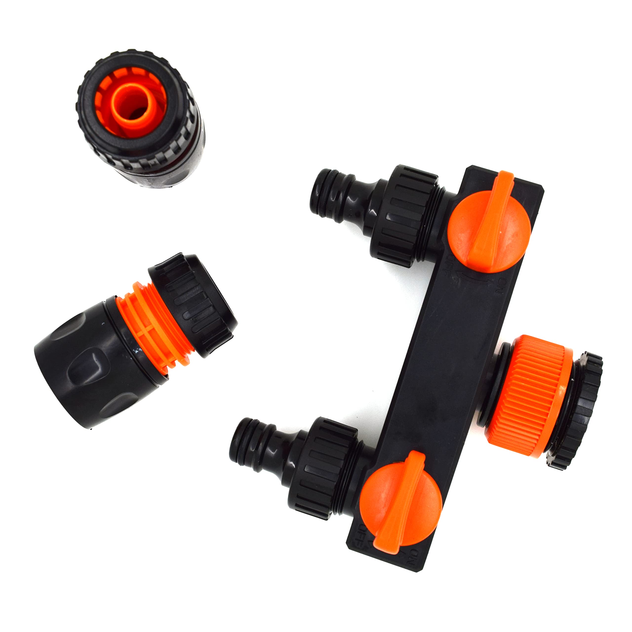 SolaDirect Two Way Tap Splitter for Garden Hose Pipe Irrigation System with Valves and 2 Matching 1/2" Hose Connectors