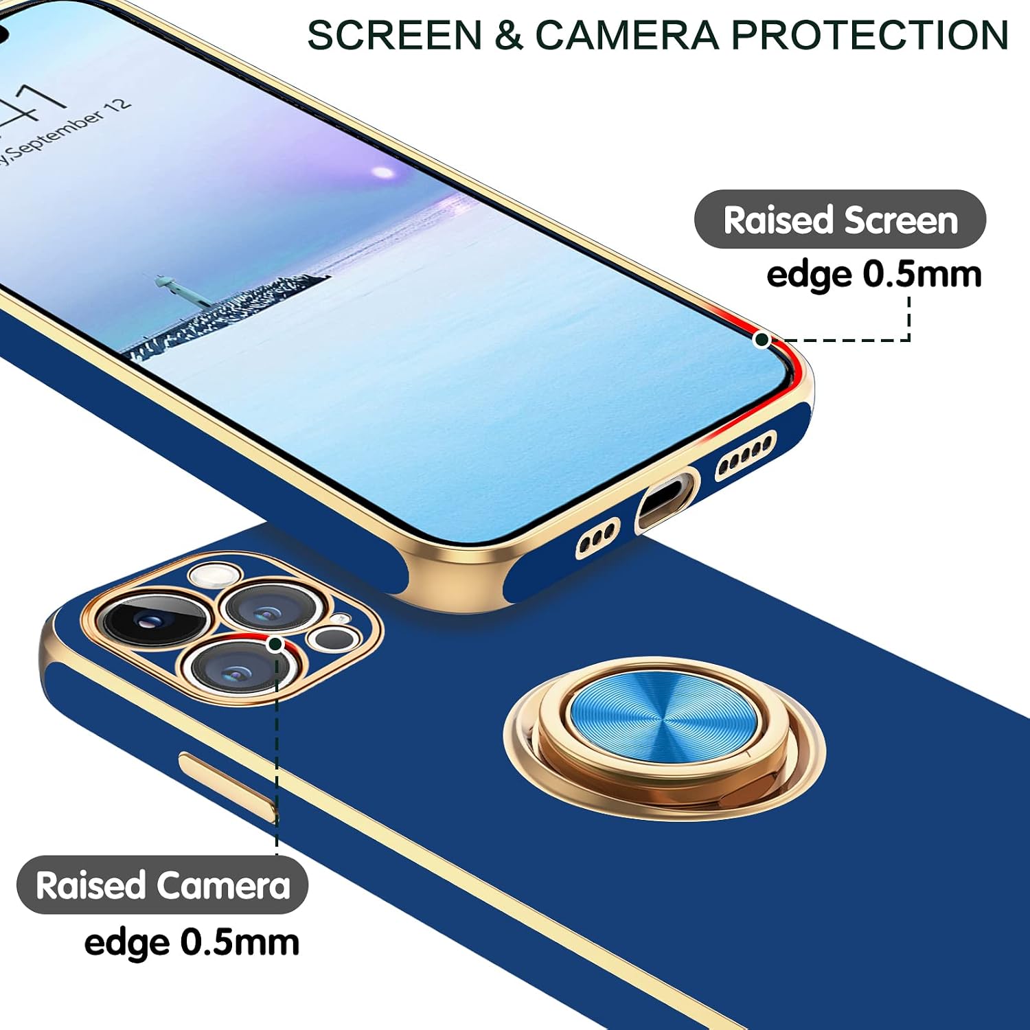 BENTOBEN iPhone 12 Pro Case with 360° Ring Holder, Shockproof Slim Kickstand Magnetic Support Car Mount Women Men Non-Slip Protective Phone Case for iPhone 12 Pro 6.1", Blue