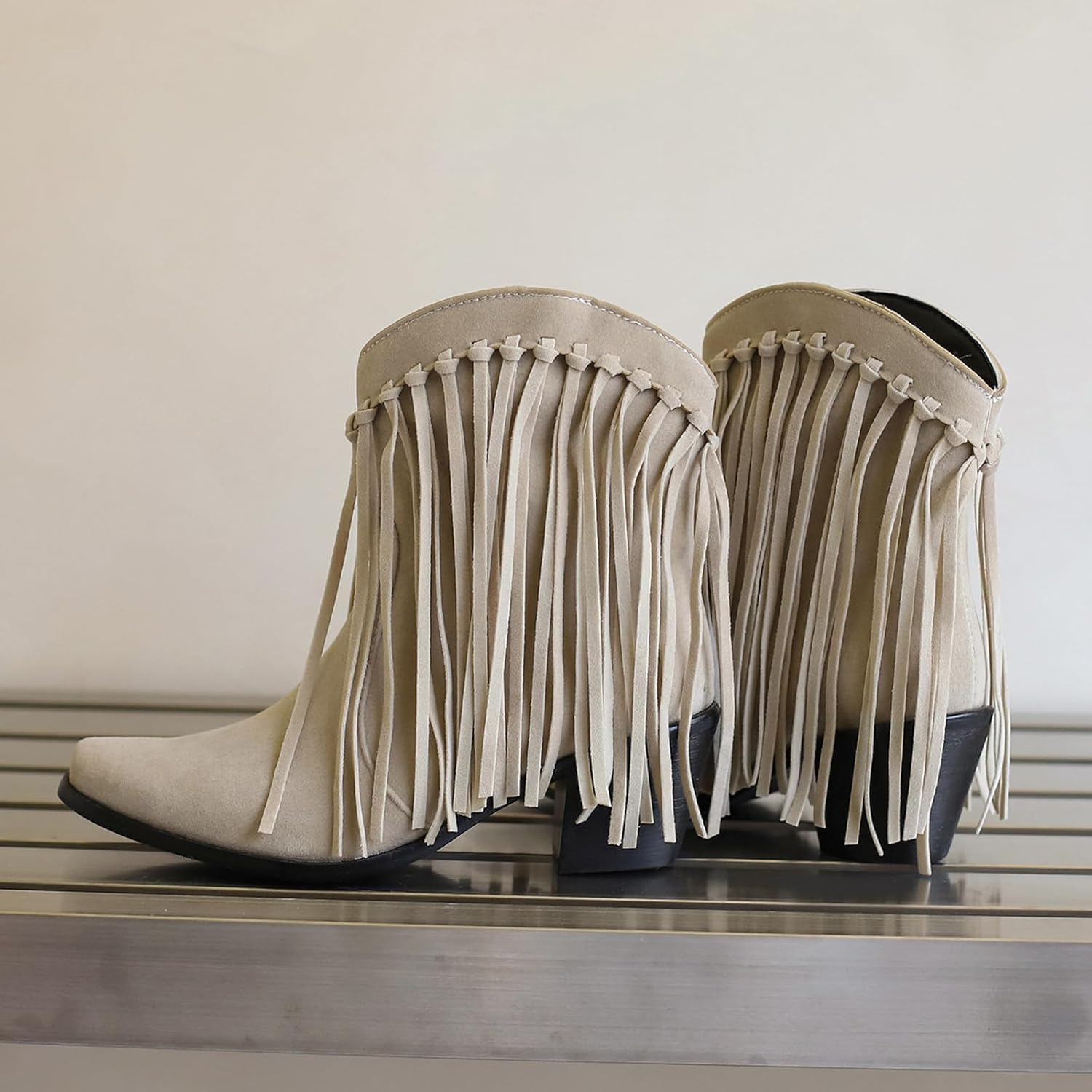 Seborluys Fringe Ankle Cowboy Boots for Women Pull on Fringe Short Cowgirl Booties Western Fringed Tassel Ankle Boots - Image 6