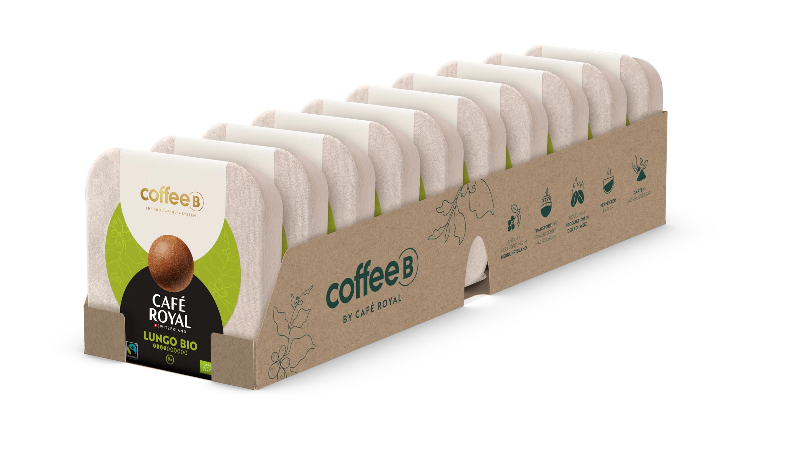CoffeeB by Café Royal Balls Lungo Bio FairTrade 90 Capsules - Speziell für die Verwendung der CoffeeB-Kaffeemaschine – 100% Kompostierbar