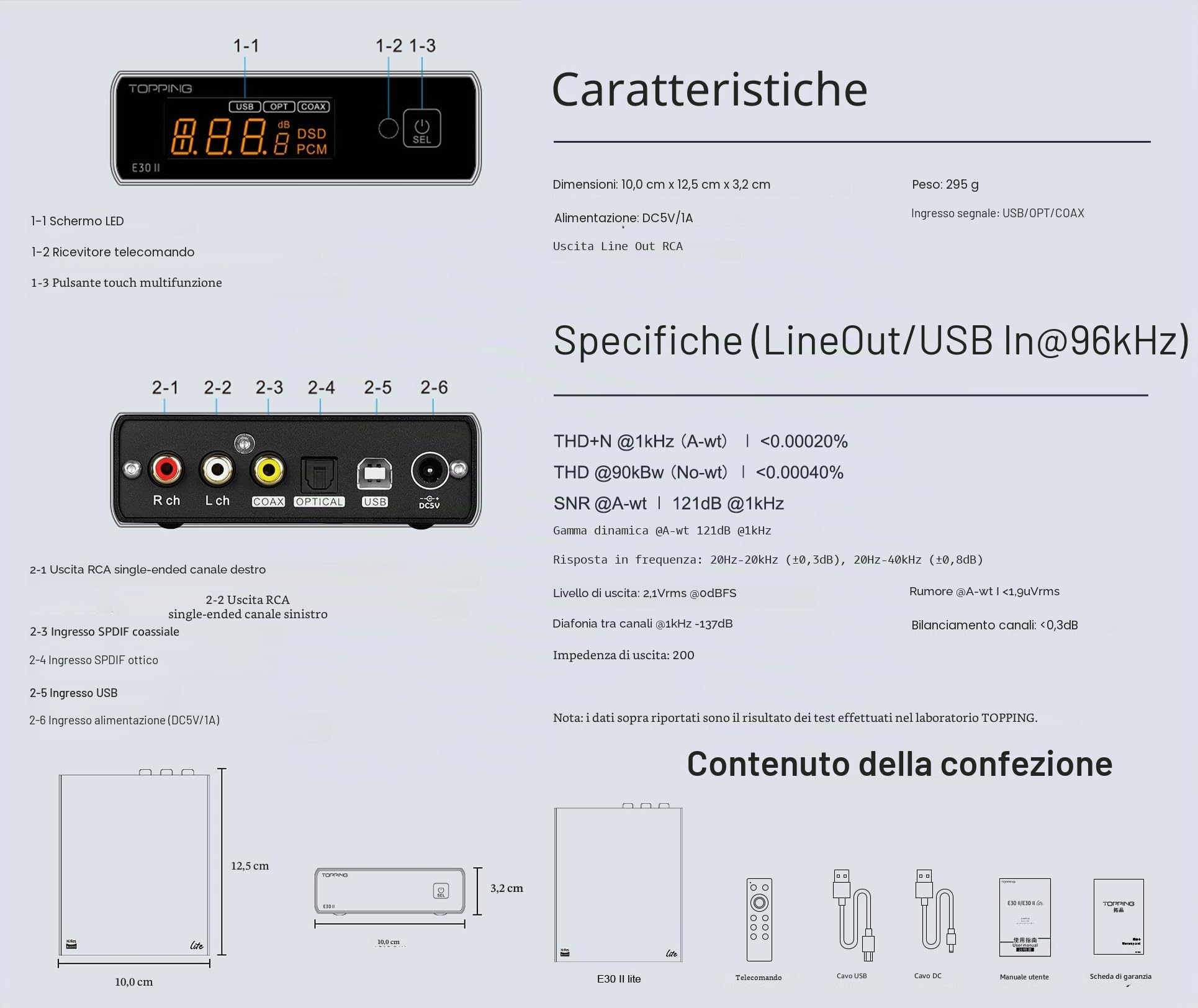 Topping E30II Lite DAC Preamp AK4493S Hi-Res XMOS XU208 32Bit/768kHz DSD512 DSD Direct USB/Coax/Opt RCA HiFi Stereo Digital Audio Decoder (Argento)