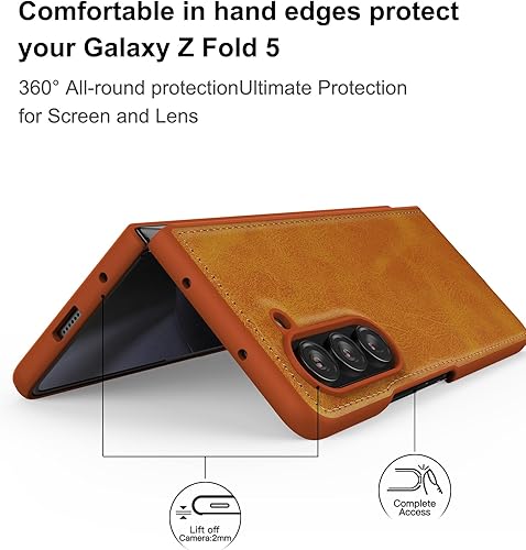 Miniatura 2 de Foluu Funda para Samsung Galaxy Z Fold 5, con protector de pantalla frontal integrado, piel sintética + carcasa rígida de policarbonato ultrafina y
