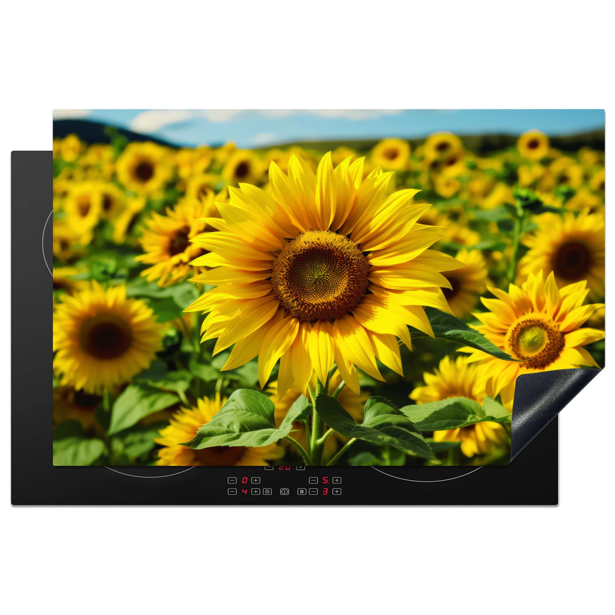 KitchenYeah© Induction Hob Protector Mat 20.5"x31.9" / 81.2x52 cm Stove Cap Top Cover Kitchen Cooker Covers for Electric Hobs Vinyl Sunflower - Yellow - Nature - Flowers — image 1