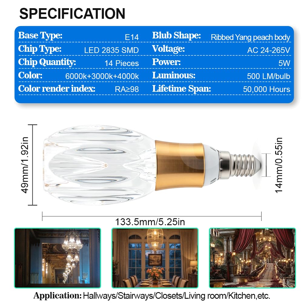 SOFOC E14 LED 3CCT Dimmabile Lampadina Nervata Yang Pesca Lampadario 10Pcs