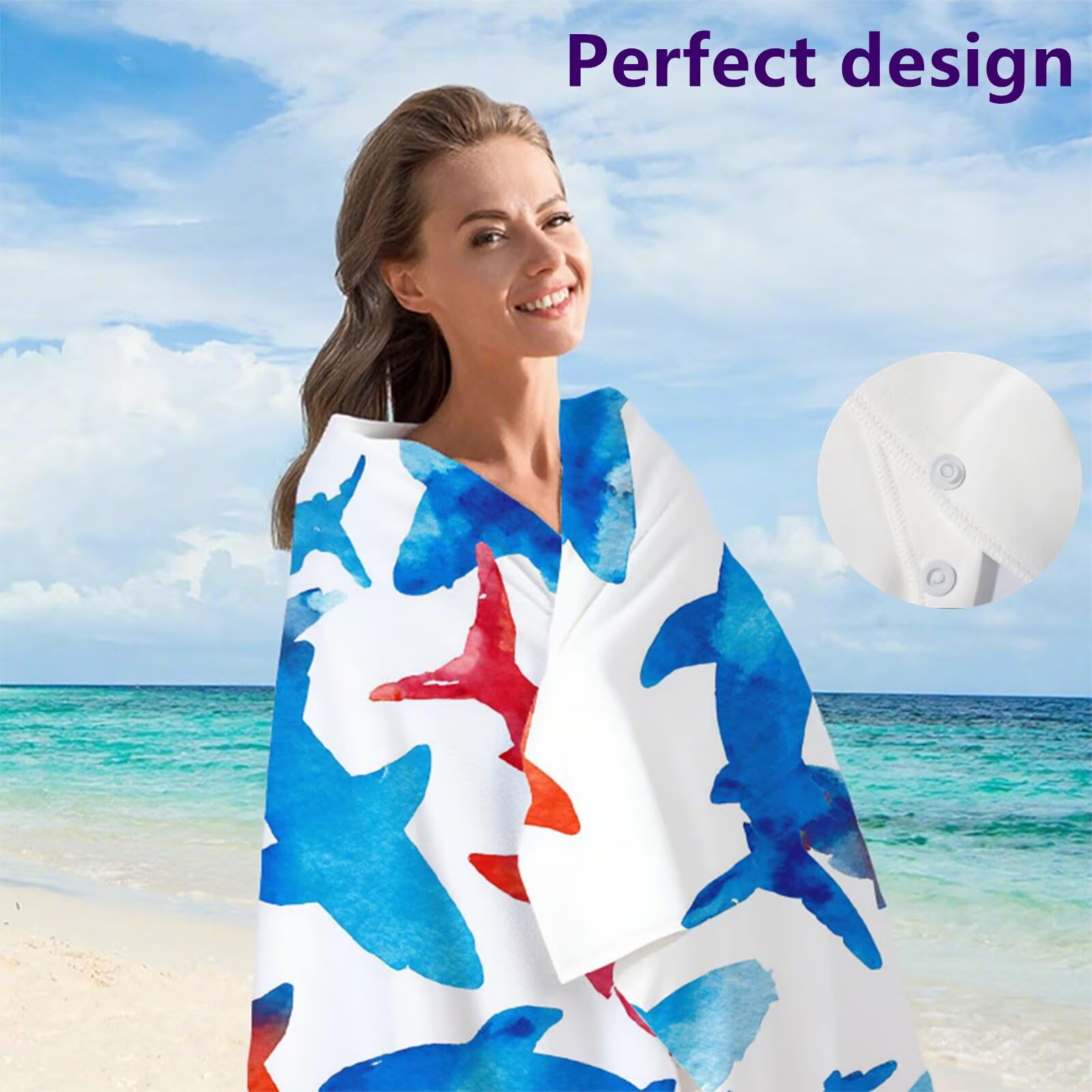 Telo Mare Grande 220x100 cm, Telo Mare Microfibra, 2 Set Asciugamano palestra, Stuoia Spiaggia Compatta, Leggero, Antisabbia, Asciugatura Rapida, per Spiaggia, Viaggi, Sauna (Pesce Cartoni) G1-505