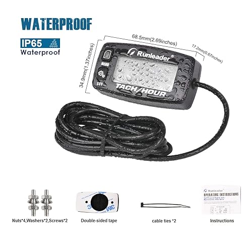 Miniatura 5 de Runleader Tacómetro digital de motor de gas, registro de horas y rpm, medidor de horas de luz de fondo, batería reemplazable para cortacésped,
