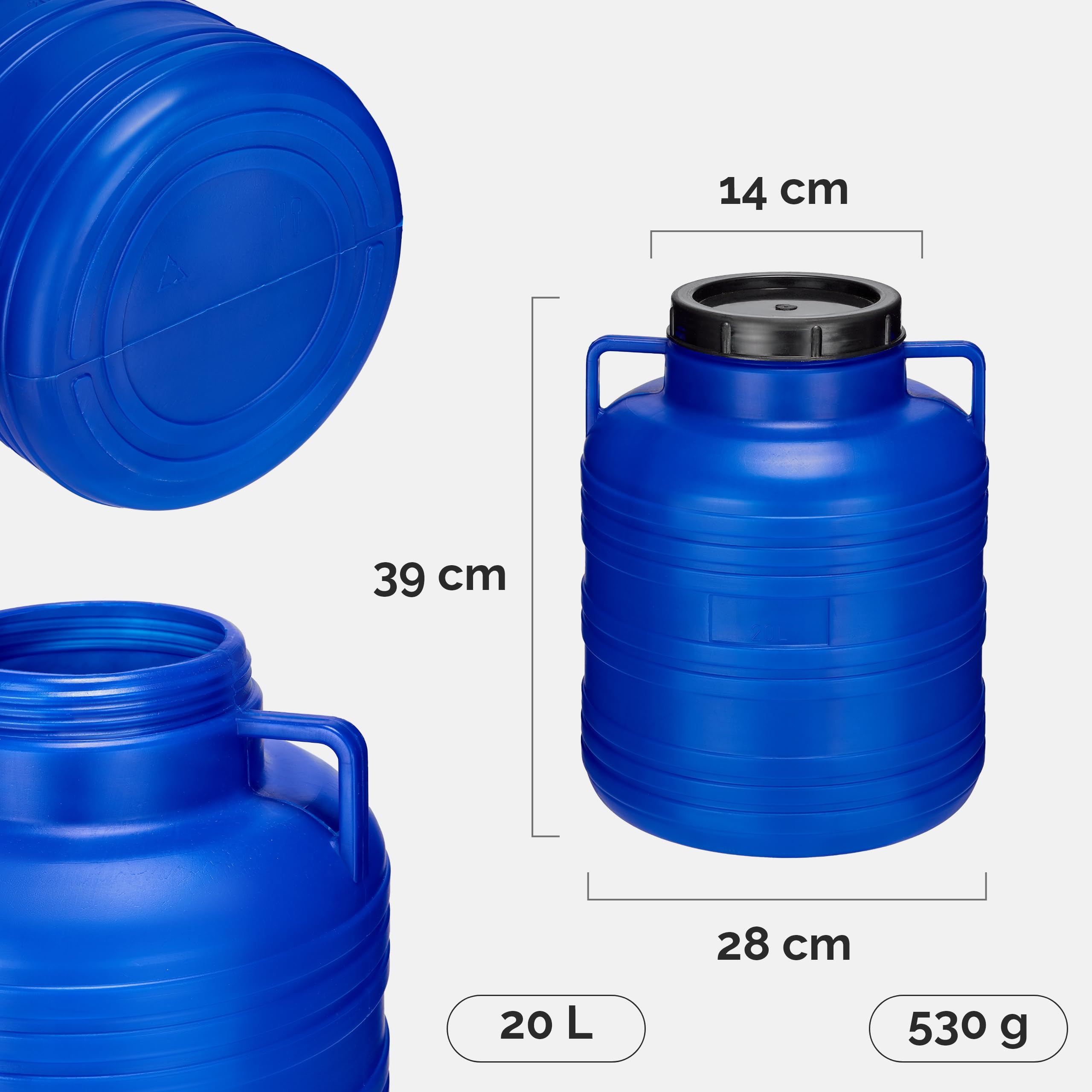 Garronda Set 5X 20 Liter Weithalsfass BPA-frei Futtertonne Fass Universalfass Lebensmittel Fass Regenfass für Garten Regentonne mit Deckel Regenwassertonne für Garten Wassertonne GD-0126 Blau