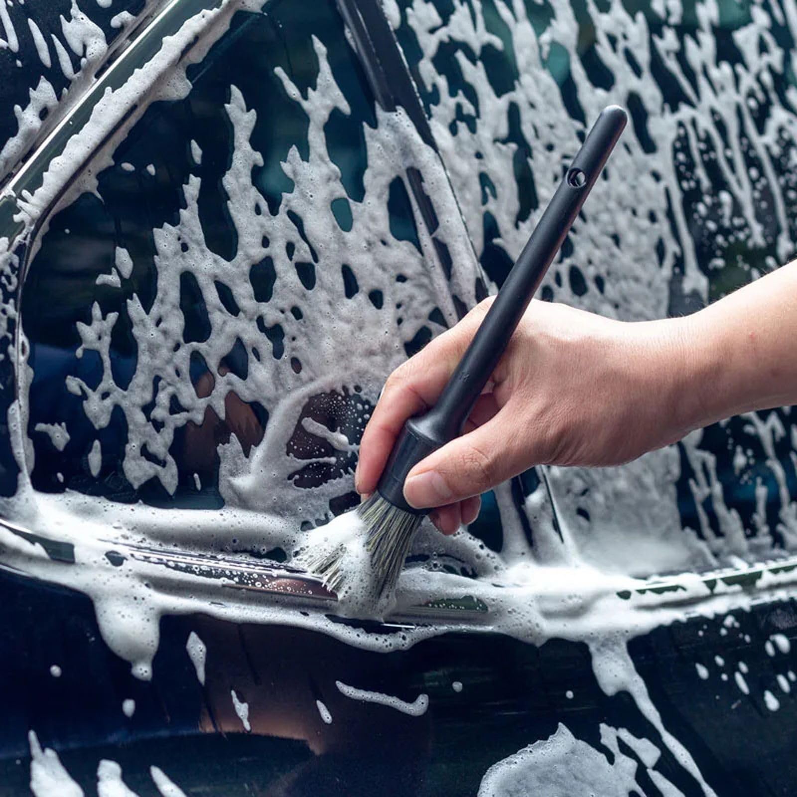 3 Stück Natürliche Wildschwein Haar Auto Detailing Bürste Set Weiche Borsten Auto Reinigung Bürste Kits Reifen Rad Waschen