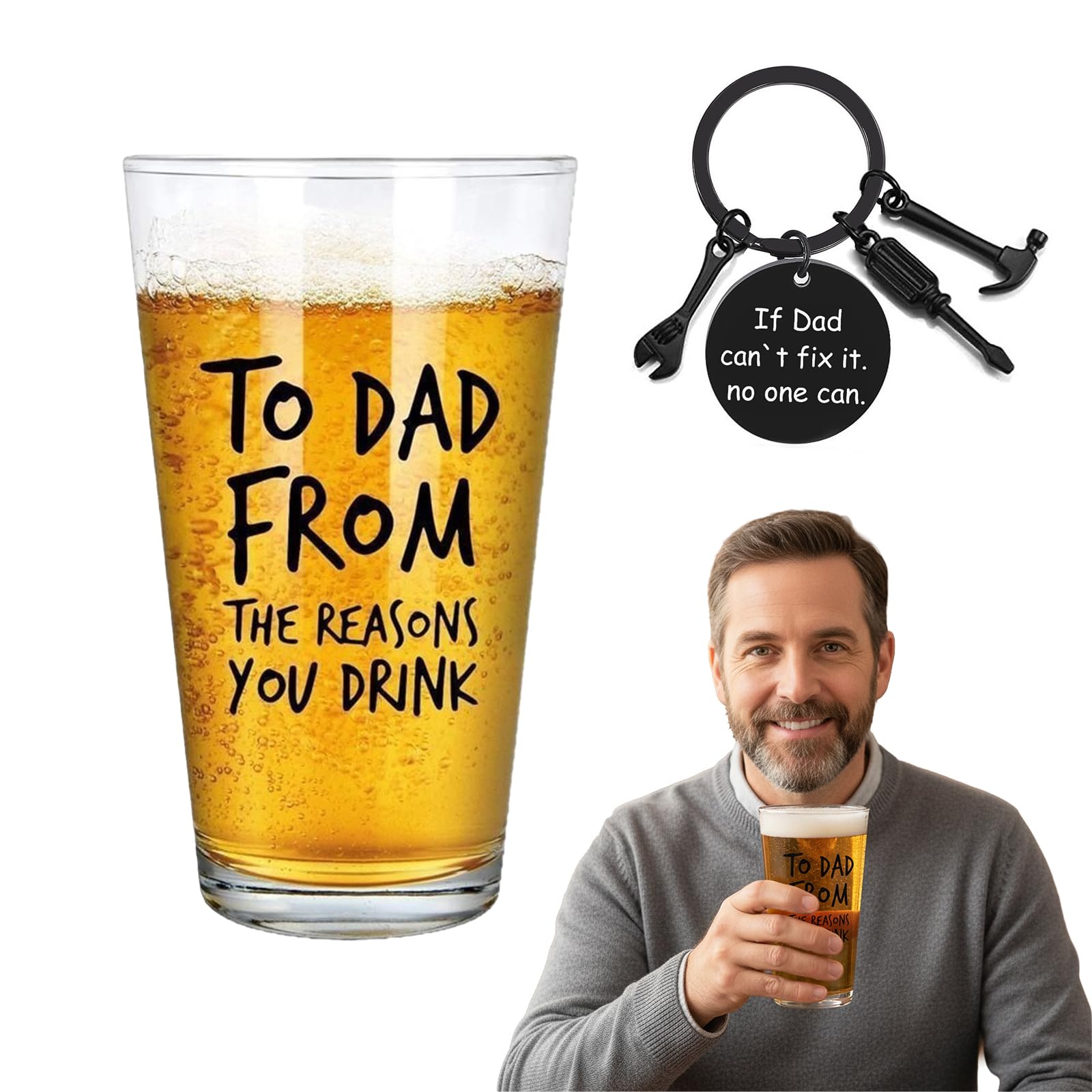 YuanVellora Fathers Day - 550ml Personalised Beer Glass, Premium Daddy Birthday Gifts, Thoughtful Gifts for Men, Classic Dad Pint Glass, from Daughter Son Wife
