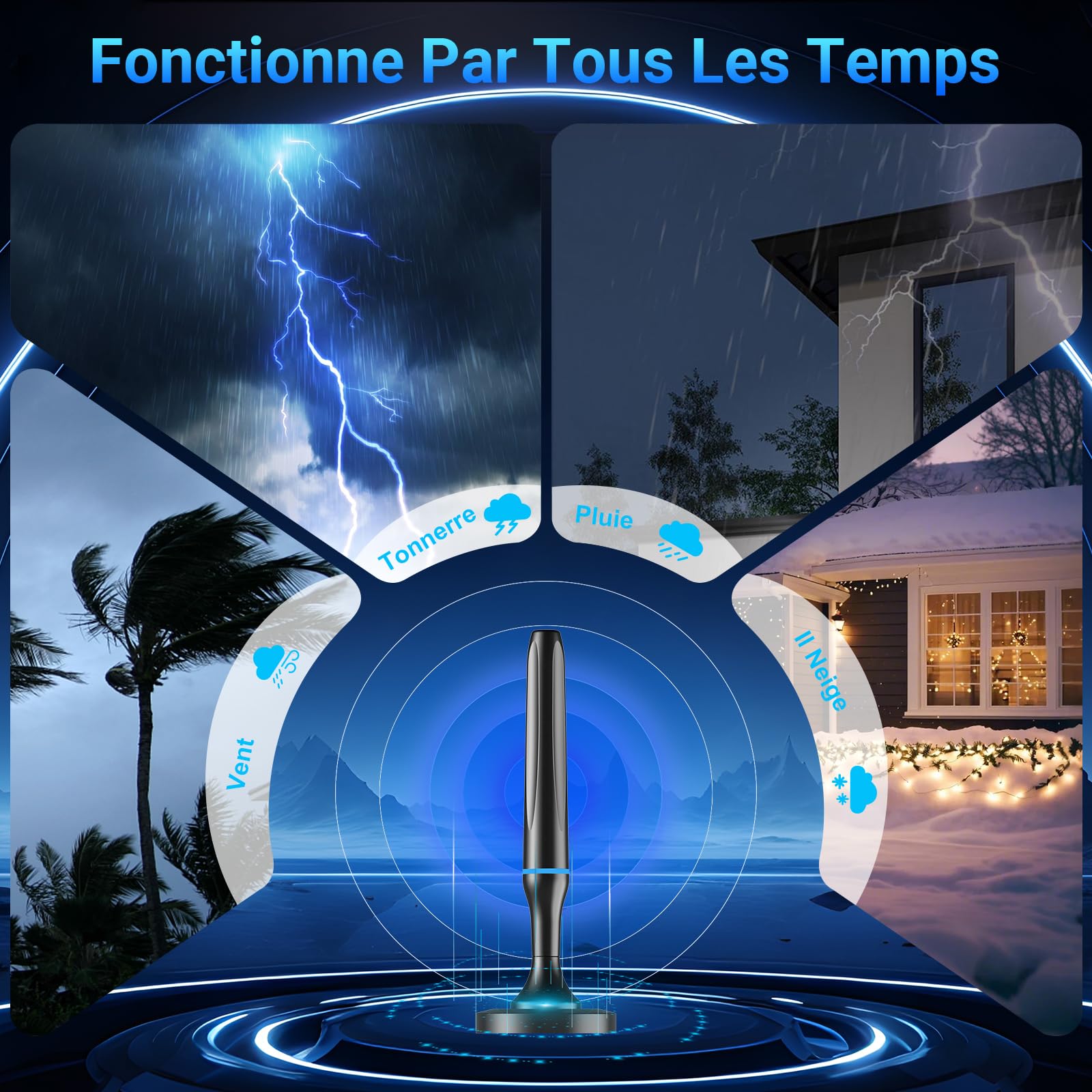 Antenne TV Intérieur Puissante TNT HD, 2026 Puissante Antenne TV Intérieur de Base magnétique puissante - 80km Réception Longue Portée à 360°, Compatible avec Portable 4K 1080P et Tous Les TVs (Bleu)