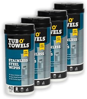 Tub O' Towels Stainless Steel Cleaning Wipes, 7" X 8", 40-Count Wipes, 4-Pack