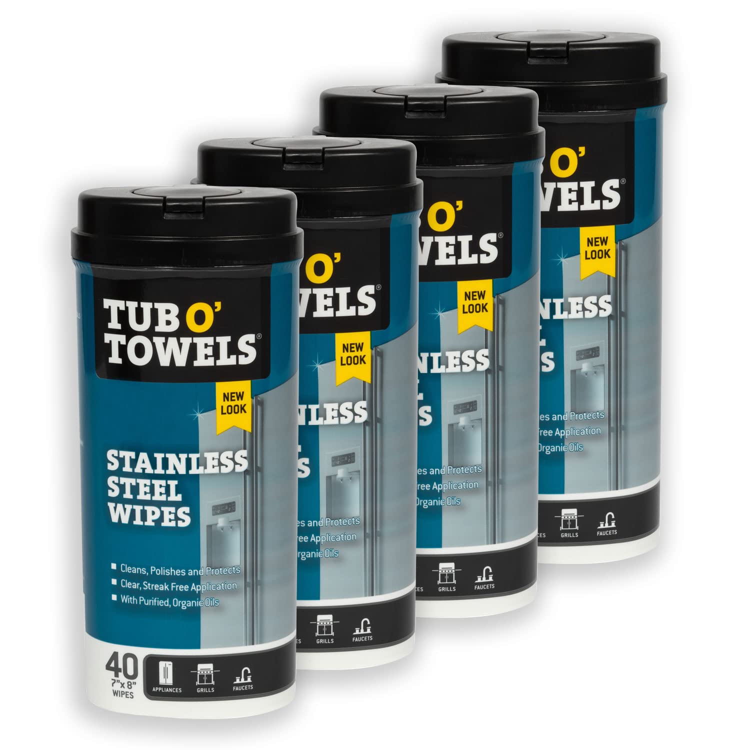 Tub O' Towels Stainless Steel Cleaning Wipes, 7" X 8", 40-Count Wipes, 4-Pack