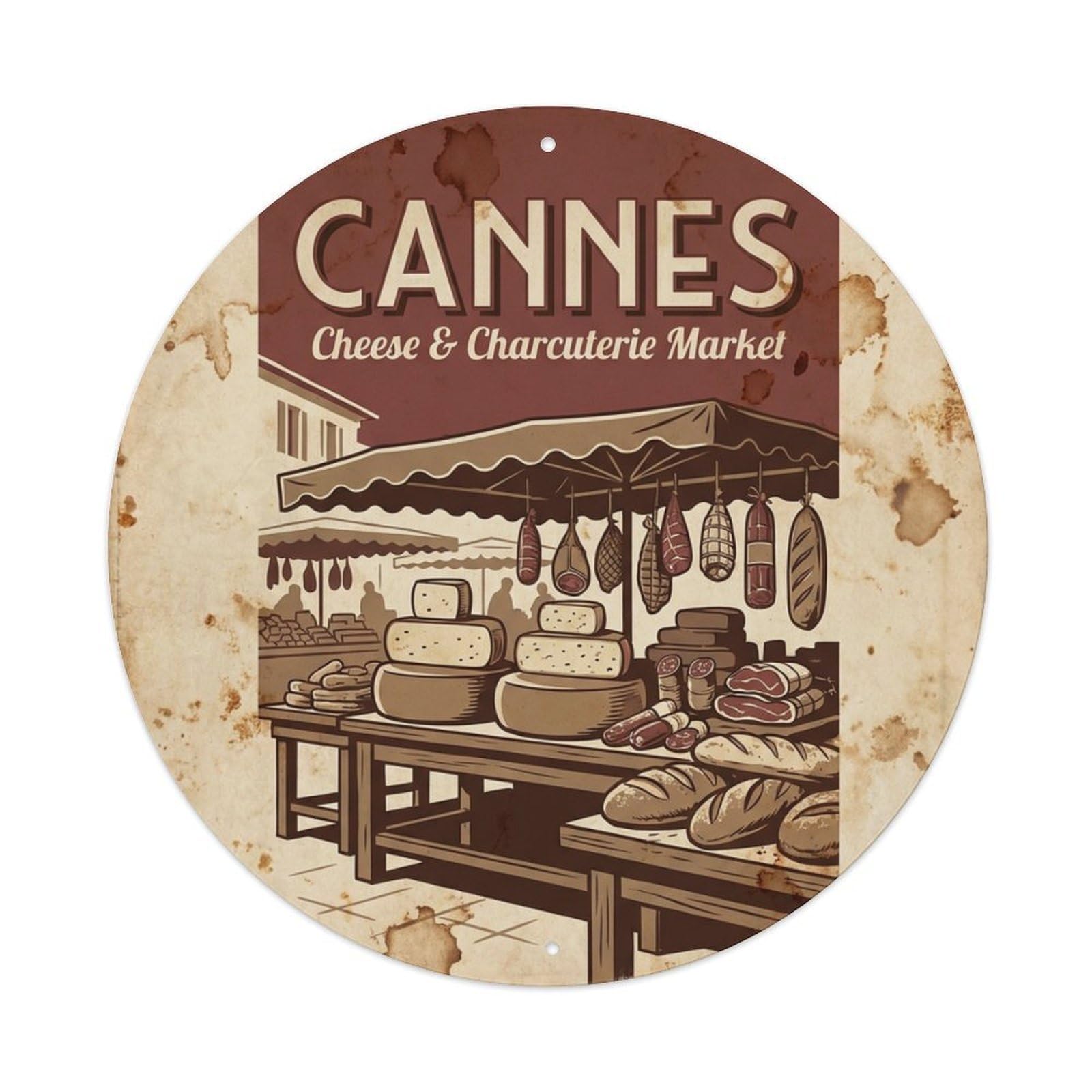 Cannes France Riviera Travel Cheese Charcuterie Market Metal Tin Sign