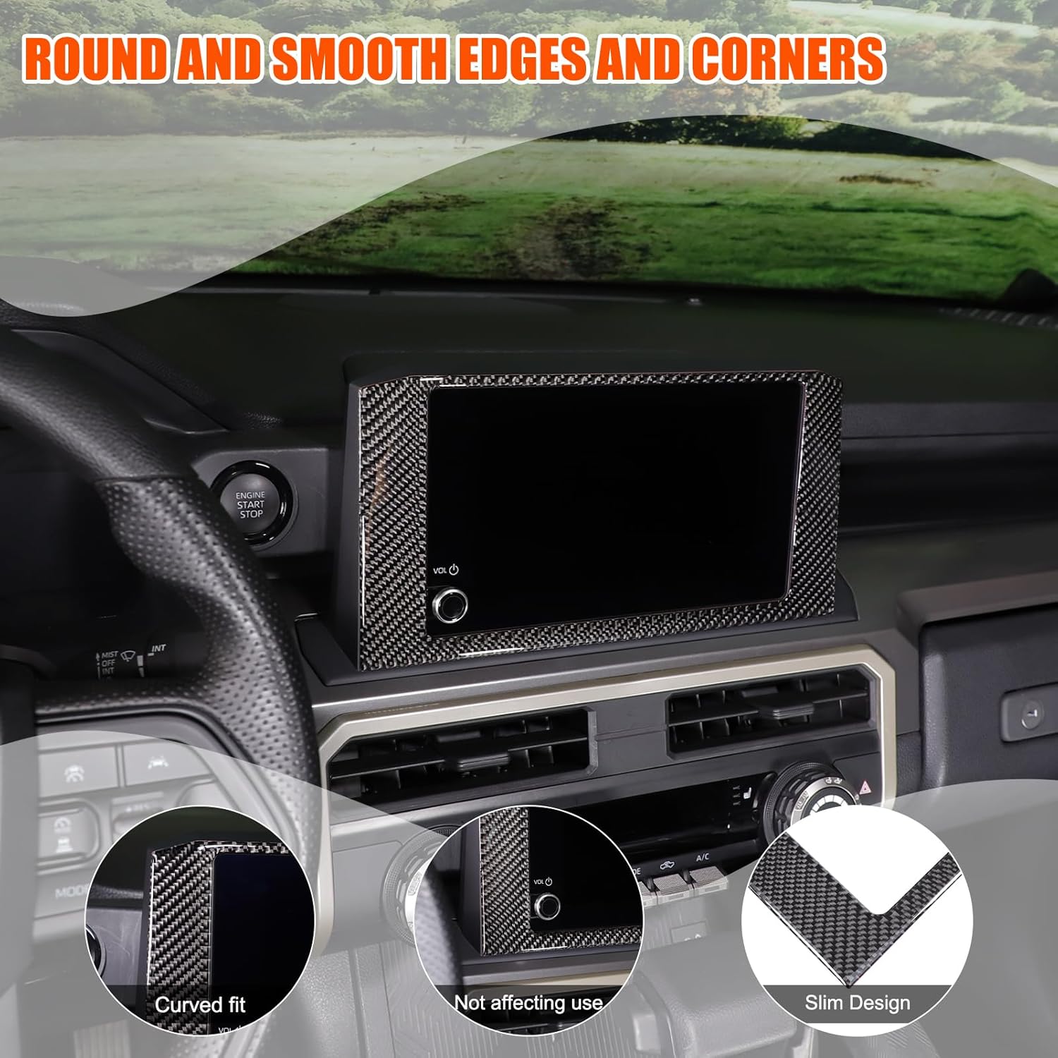 Dashboard Navigation Screen Frame Cover Trim Compatible with Toyota Tacoma 2024 2025 8IN Screen, Carbon Fiber Car Interior Decoration Accessories (Carbon Fiber Pattern)