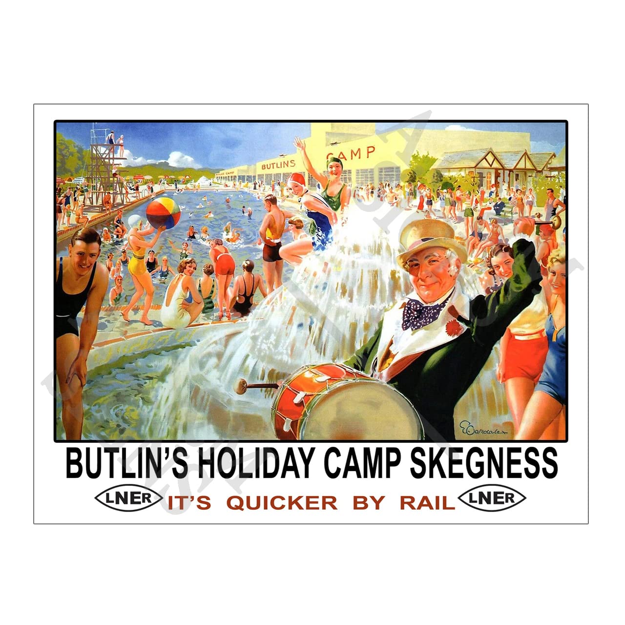 Metal Sign Plaque Print Poster Travel Railway LNER Butlin's Holiday Camp Skegness Vintage Retro Gift Dad Man Cave Shed Home Bar Ref12476 (8x6 inches (Approx) 20cmx15cm)