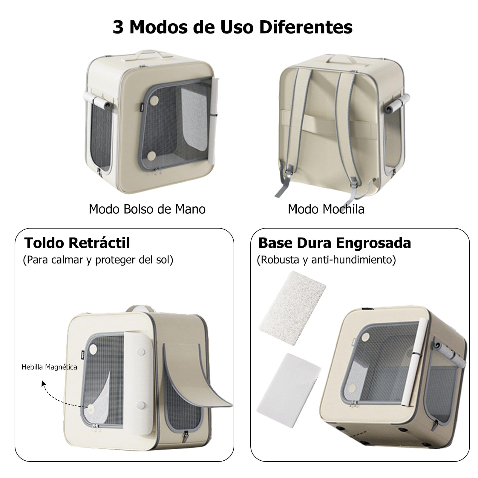 PETCUTE Transportín con Ruedas para Perros 3 en 1,Mochila Plegable ara Gatos Grandes y Perros Pequeños,Transportín de Viaje para Mascotas con Alfombrilla Extraíble,Arnés Interno,Carga Máxima 10kg