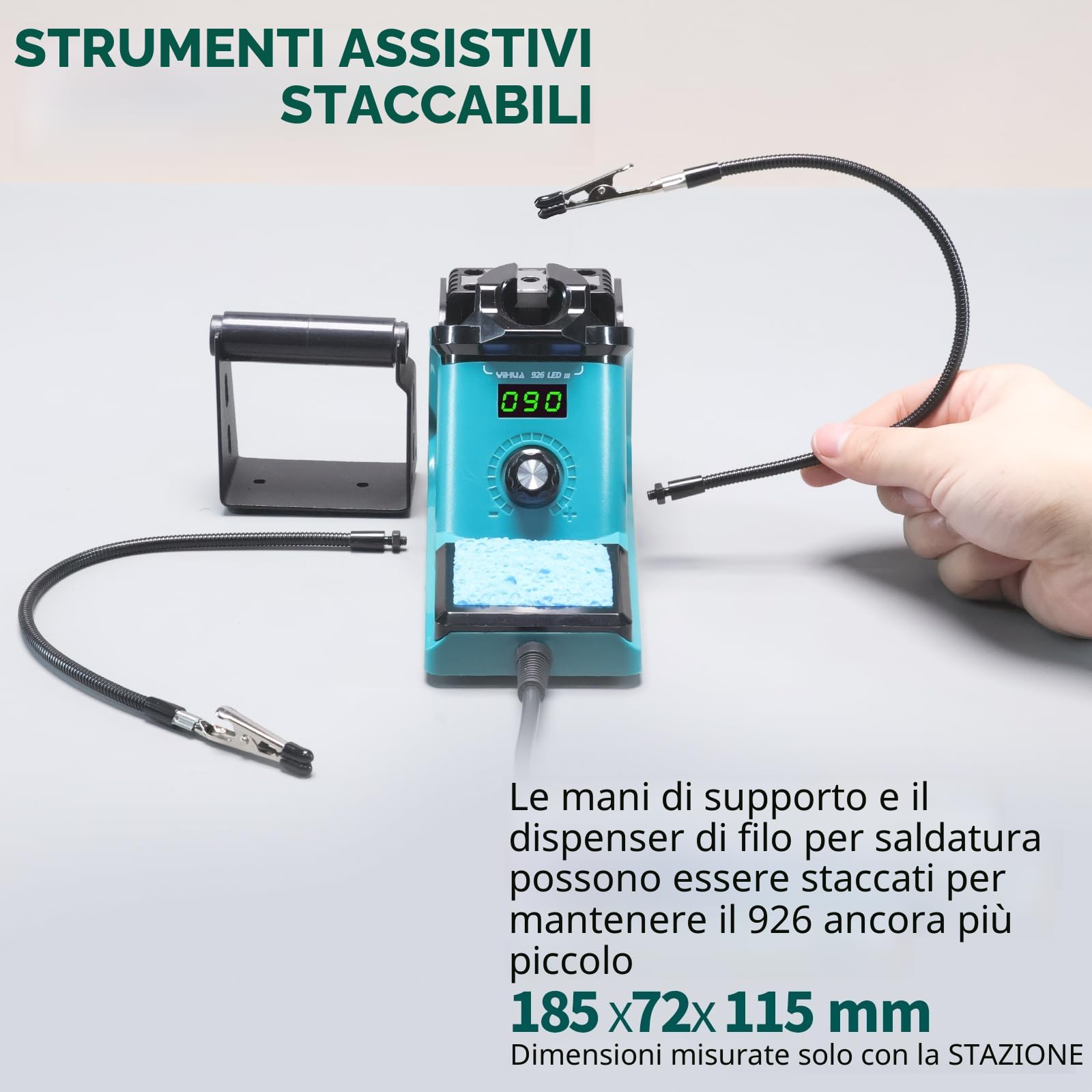YIHUA 926LED III 60W Stazione Saldante Saldatore a Stagno Display Digitale 2 Mani d'Aiuto 5 Punte Extra Filo Saldatura Senza Piombo Auto Sleep Calibrazione EU Plug