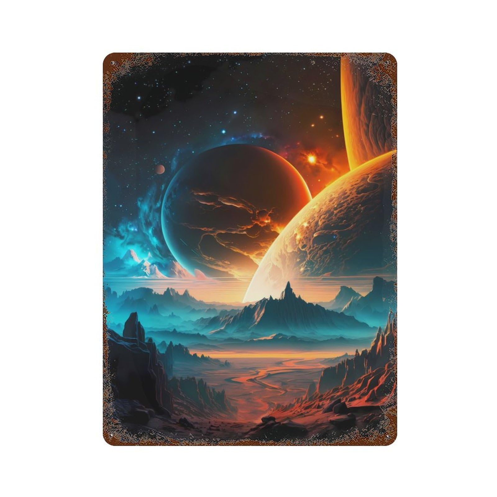 Rusty Metal Tin Sign with Stellar Plateau Universe Design 15.7"x11.8", for Garage, Bar And Workshop Decor, Decorative Metal Wall Art