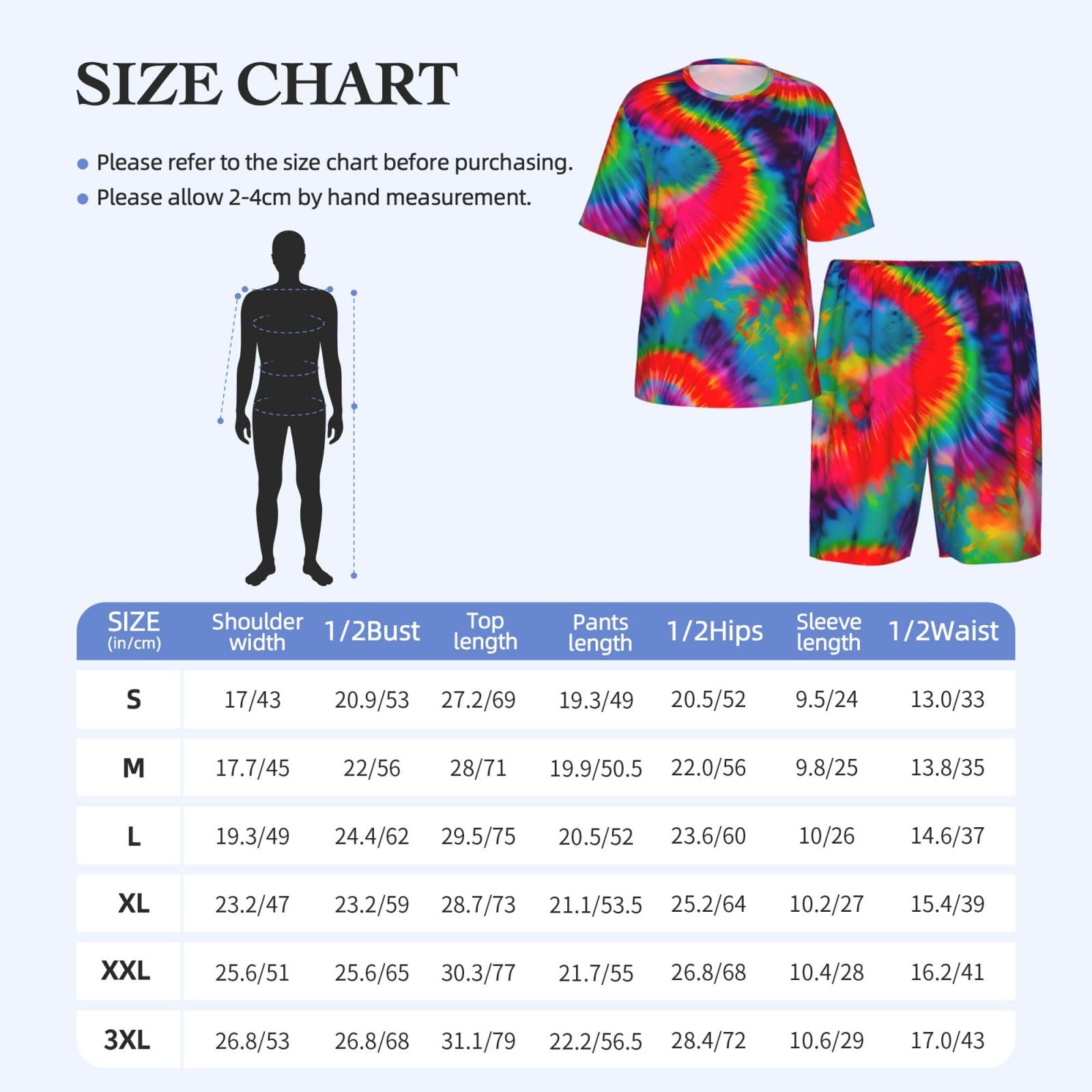 Conjunto de pijama clásico con estampado de teñido anudado colorido para hombre, pantalones cortos de pijama suaves para hombre, perfecto para las noches de verano