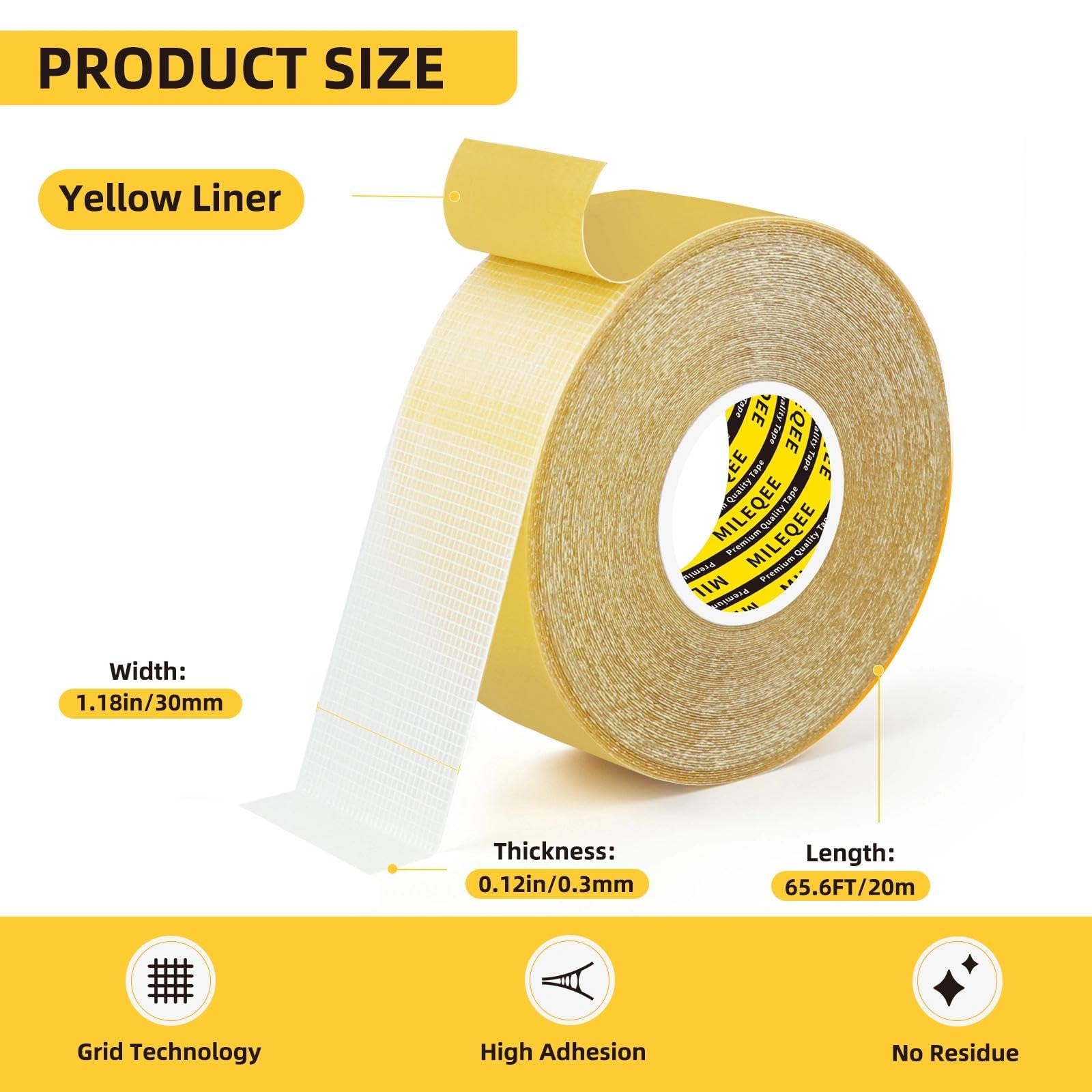 Confezione da 3 nastri biadesivi resistenti, 3 cm x 18 m (50 m in totale), adesivo universale ad alta aderenza, forte adesivo da parete con rete in fibra di vetro, nastro trasparente super