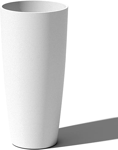 Veradek Mason Series Vega - Maceta redonda alta para interiores o exteriores, porche, patio, hecha de plástico y hormigón con agujeros de drenaje,