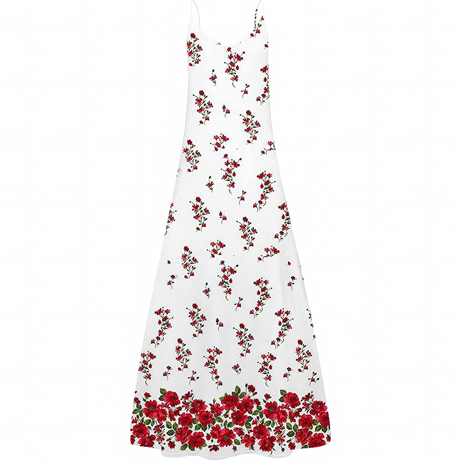 Tirantes de Pasta para Mujeres Flores Vestidos Largos de Verano Vestidos de Vacaciones Sexy de Cuello V Vestidos de Moda de Playa Tirantes Vestidos de Sol, WFFUO, F, l