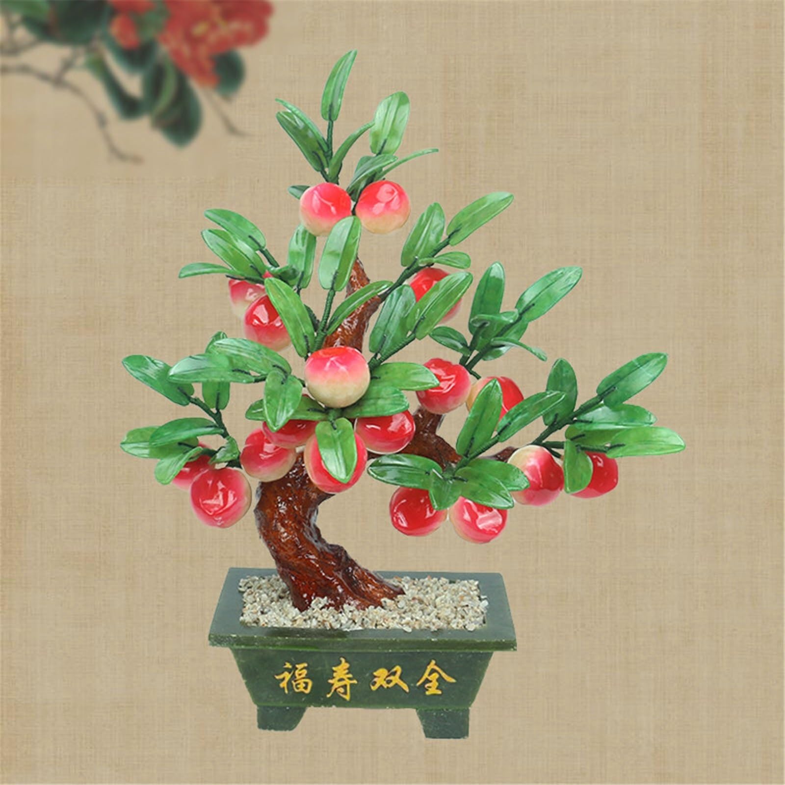Planta artificial en maceta, árbol bonsái artificial, jade, bonsái, melocotón, artesanía, plantas artificiales
