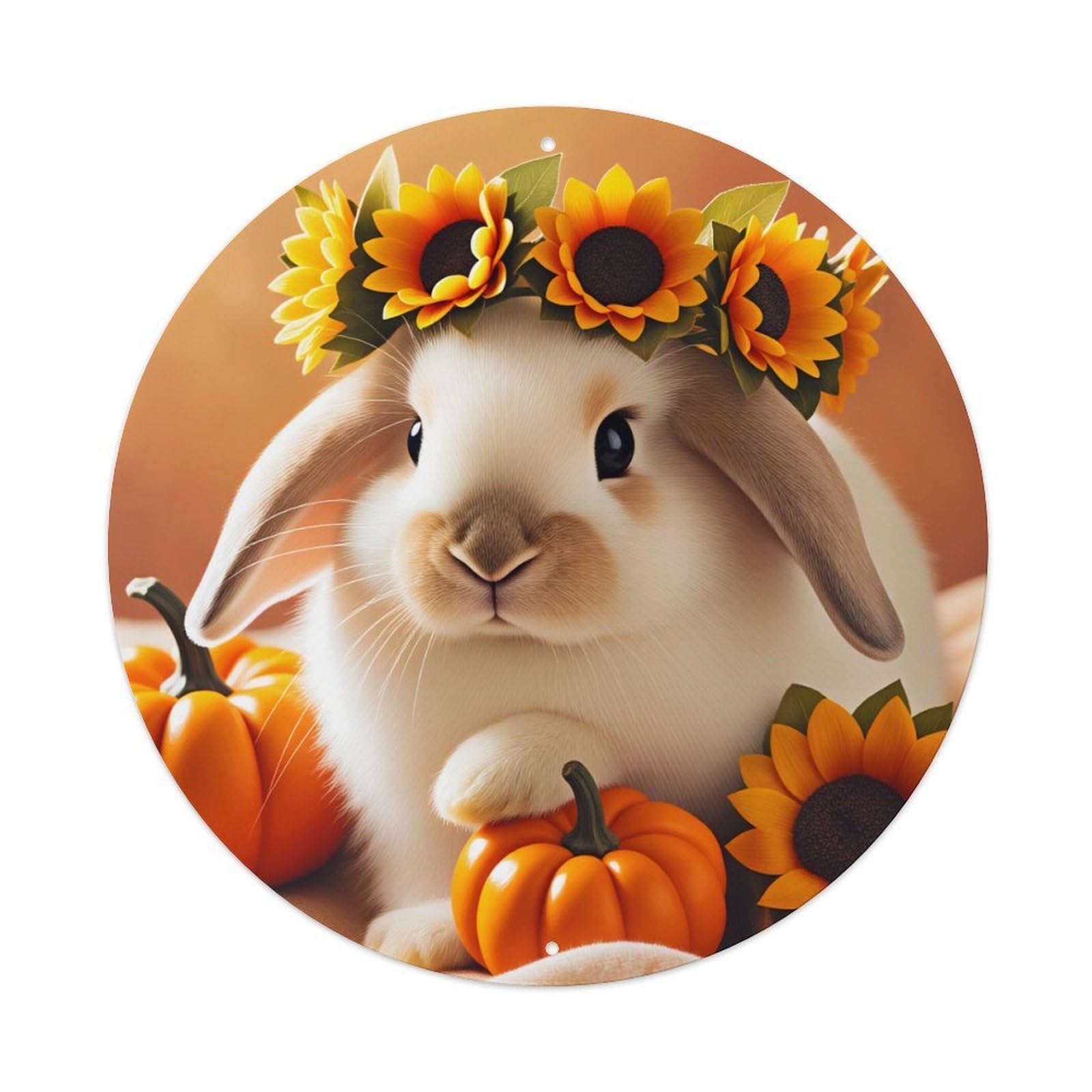 Sunflower Bunny Pumpkin Autumn Harvest Tin Sign Vintage Style Home Bar Garden Wall Plaque Decor Metal Poster 8x12 Inch