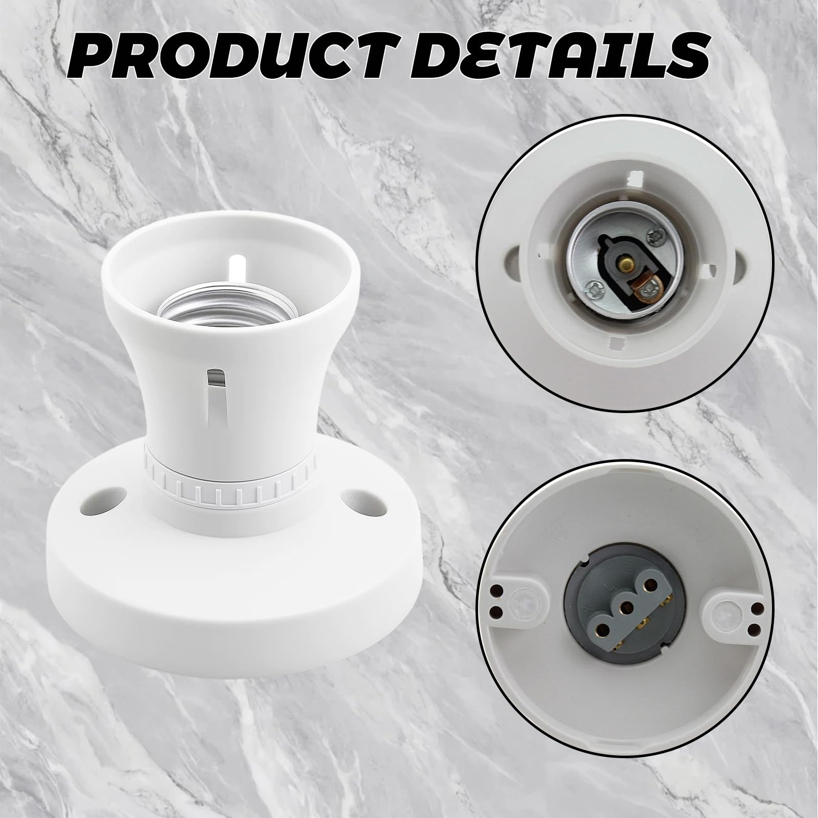 3-Pack White Bulb Holder, E27 Lamp Holder - Image 3