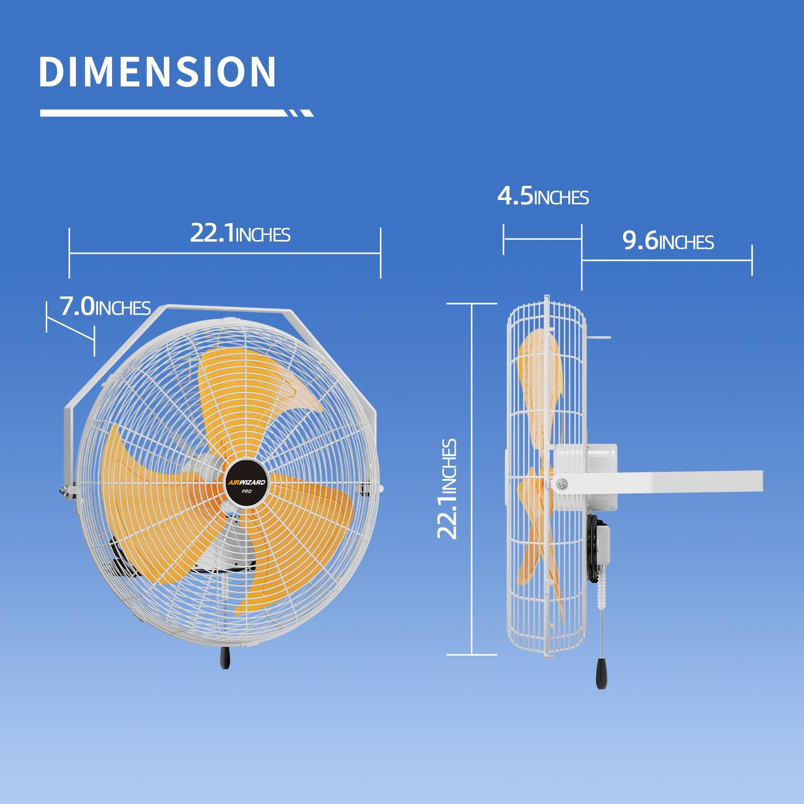 Ventilador de metal de pared para exteriores de 18 pulgadas, IPX4, impermeable, 5200 CFM, ventilador de grado industrial ajustable de 3 velocidades con motor sellado para patio, garaje, 6