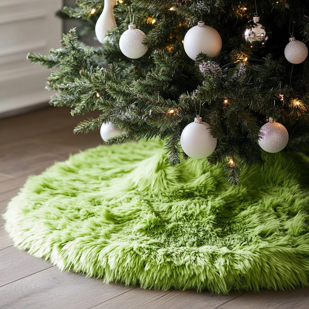 AOGU 152,4 cm Kunstpelz Weihnachtsbaum Rock Grün Plüsch Rock für Frohe Weihnachten Party Weihnachtsbaum Dekoration