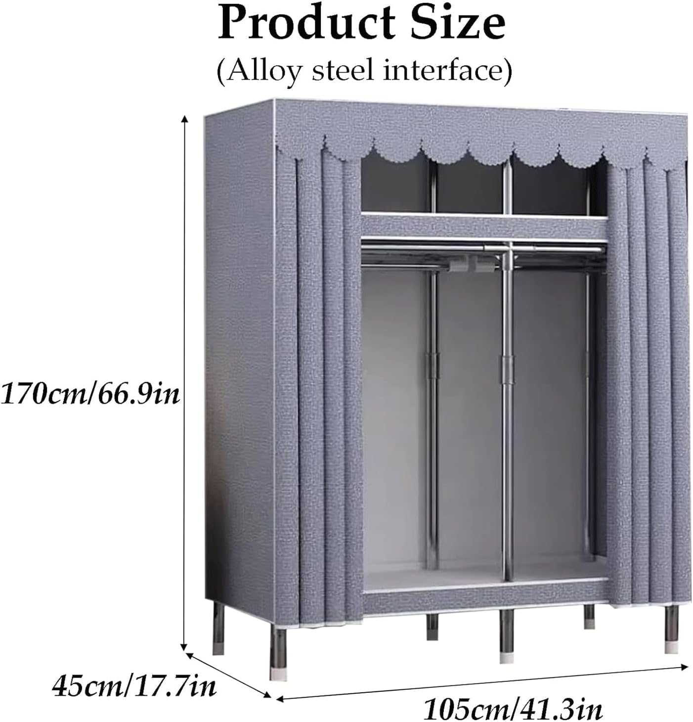 Armadio in Tubo di Acciaio Spesso Armadio Robusto e Durevole Armadio da Camera da Letto Armadio Grande Armadio Portatile Leggero(A,105cm/41.3in)