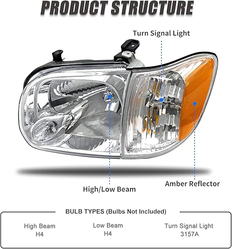 Miniatura 10 de ADCARLIGHTS Conjunto de faros delanteros Toyota Tundra 2005-2006 para Toyota Tundra Double Cab 2005-2006 Sequoia Clear Lens Black con reflector