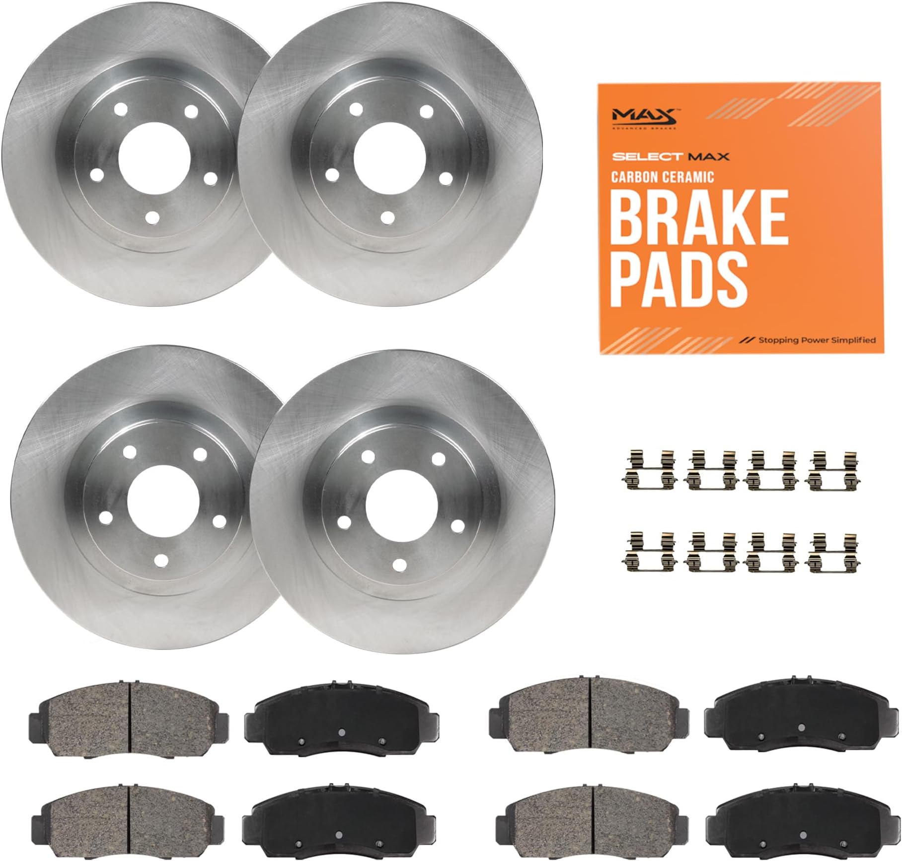 Max Advanced Brakes Front & Rear Brake Kit Compatible With 2008 2009 Buick LaCrosse Allure Super Replacement Premium OE Disc Brake Rotors and Ceramic Brake Pads