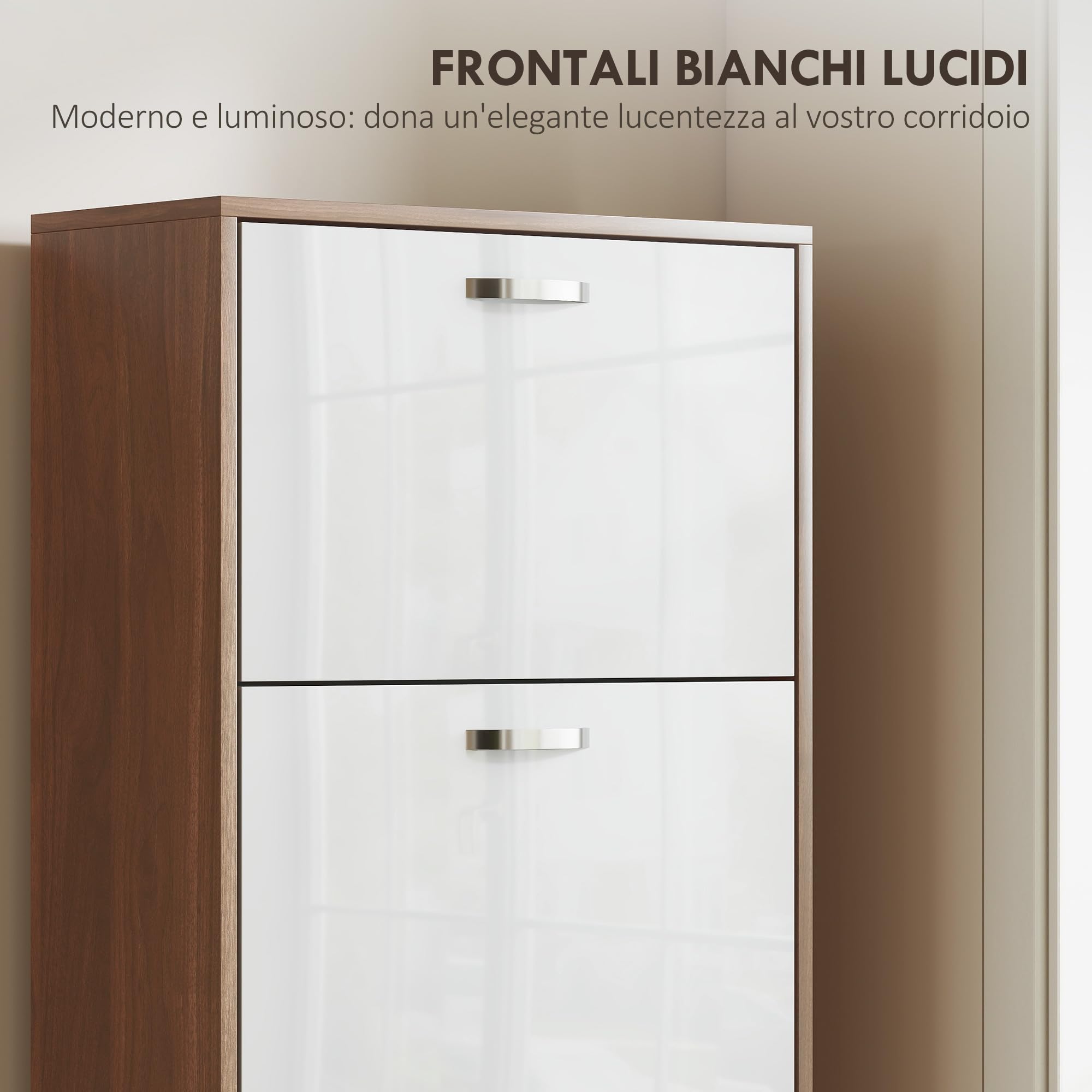 HOMCOM Scarpiera Slim Salvaspazio a 5 Livelli per 30 Paia max con 2 Ripiani per Livello, Mobile Portascarpe in MDF, 60x28x189 cm, Bianco e Marrone
