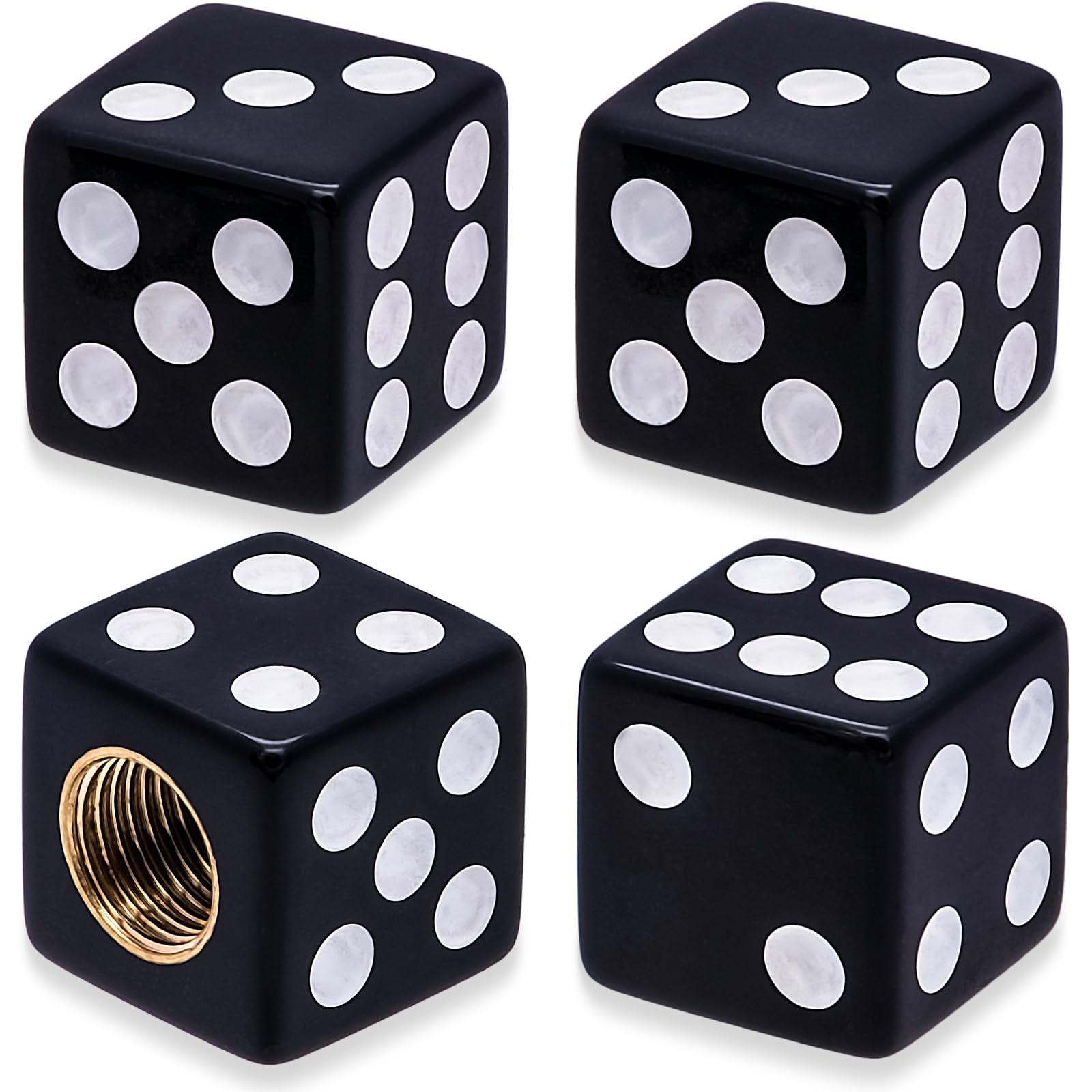 MEAJOO4PCS Dice Shape Tire Valve Stem Caps, Universal Copper Core Dustproof Tire Valve Stem Covers for Cars, SUV, Trucks, Bikes, Motorcycles, Bicycles(Black)