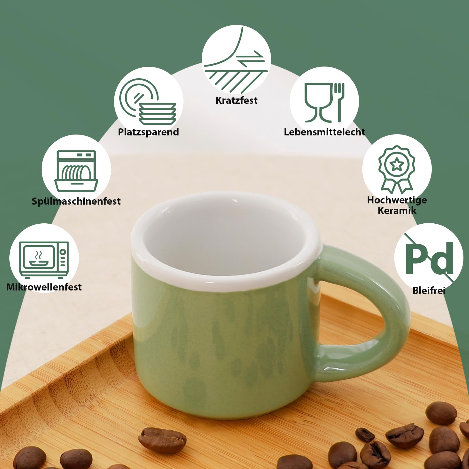 Espressotassen Mini Kaffeetassen Set 4 x 43 ml, Dickwandige Espressotassen mit Henkel für Mokka, Kaffee, Tee & Milch – Buntes Set in Soft Neutral Tones