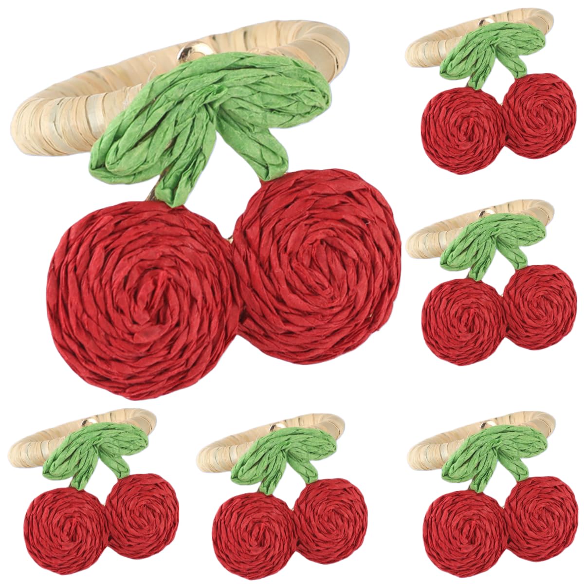 Rond De Serviette Lot de 36 Ronds De Serviette en Raphia Tressé a Motif Cerises Rouges pour Mariages Anniversaires Et Dîners D'Hôtel
