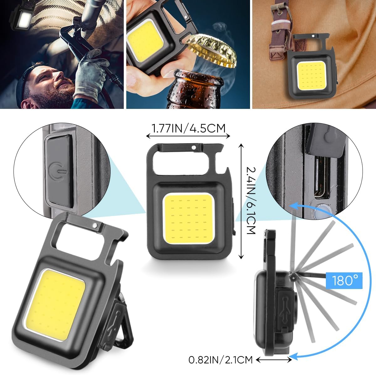 Rechargeable LED Flashlights with Side Light & Digital Power Display, 5 Modes Super Bright Flashlight with COB Work Light for Emergency, Camping, Hiking and Home (Black with COB Work Light)
