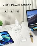 Barre de puissance avec USB C Station de recharge, 6FT Cord d'extension plat avec 2 Sorties & 5 USB Ports(3C&2A), USB Hub de recharge 20W PD Puissance de bureau pour appareils multiples, Maison, Bureau, Dortoir, Chambre