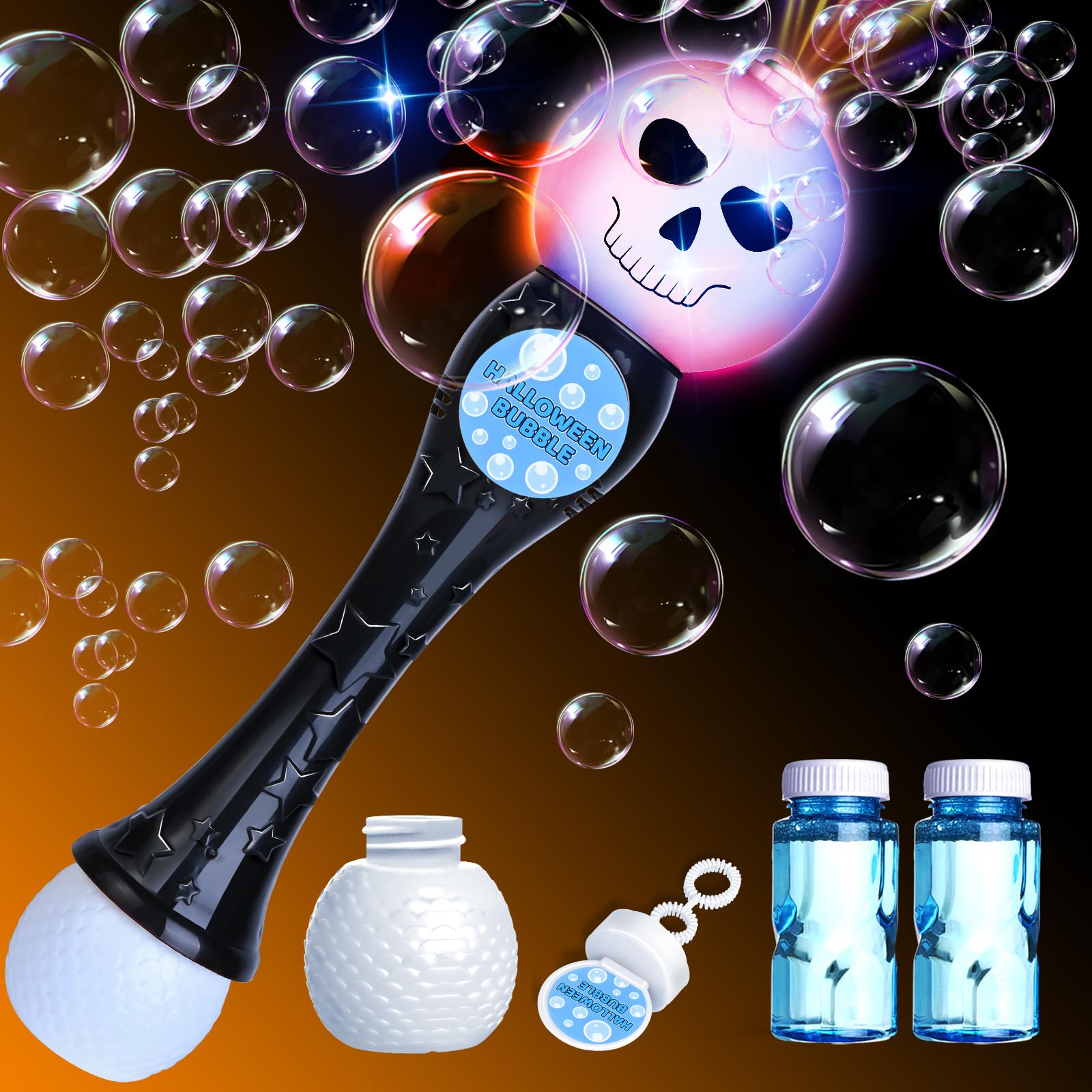 Shemira Halloween Bubble Wand, Halloween Party Favor for Kids, Halloween Bubble Blower Wand with Thrilling LED Effect, Halloween Light up Toys, Toy for Boy Girl, 14 Inches Bubble Wand