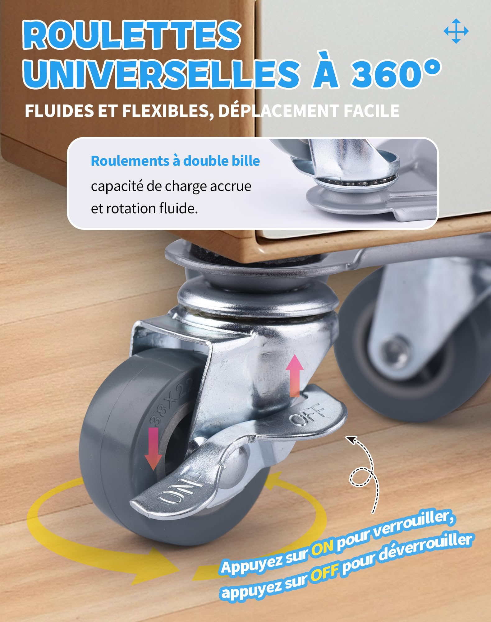 Kit Sollevatore Mobili Con Ruote – Fino A 800 kg, Ruote Per Mobili Pesanti Con Rotelle Girevoli A 360° E Freno, Per Spostare Mobili, Frigorifero E Lavatrice