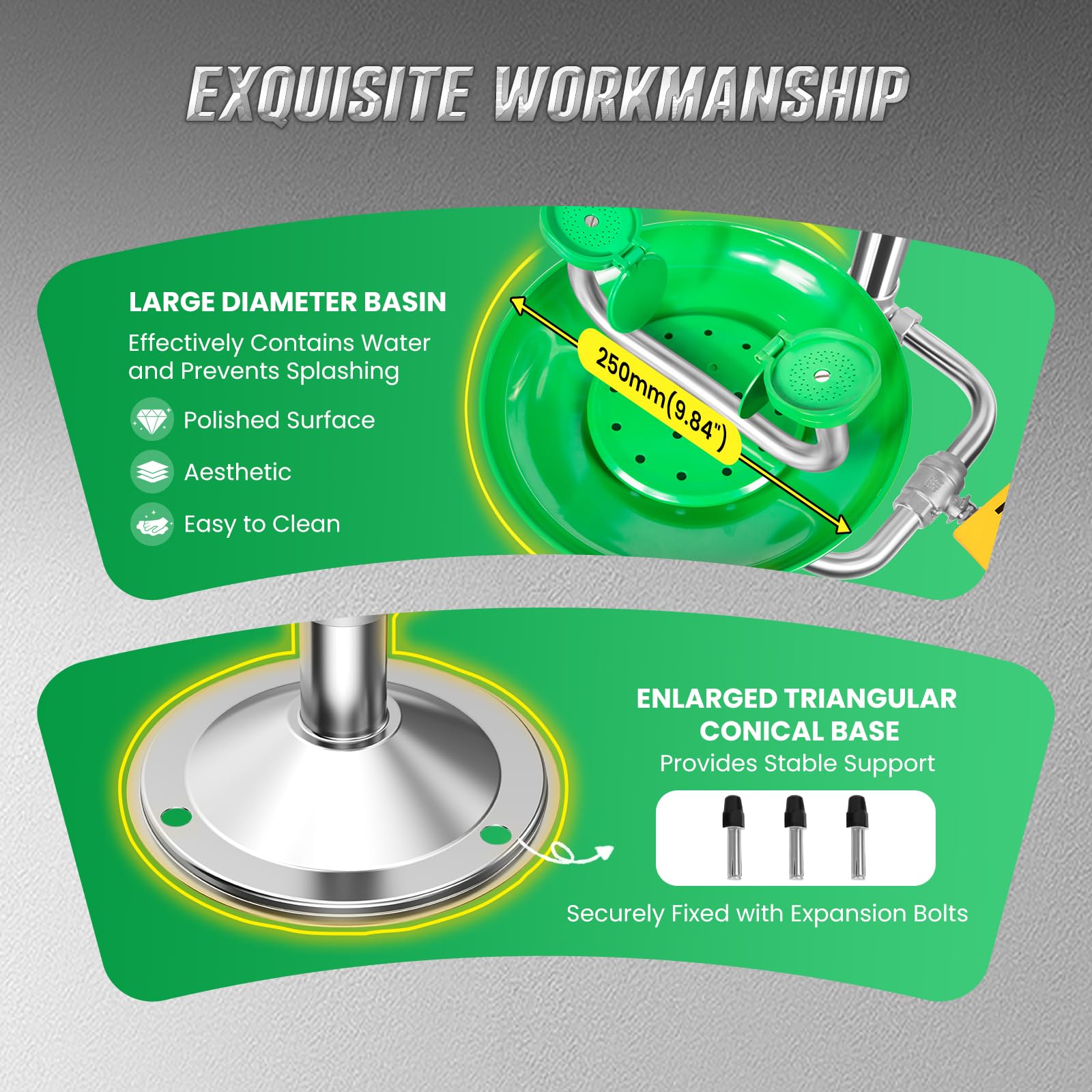 Huanyu Station de douche oculaire d'urgence et douche d'urgence 2 en 1 combinaison laveur d'yeux pour le lavage Douche Personnalisation des fournitures de sauvetage prise en charge (1102-1)
