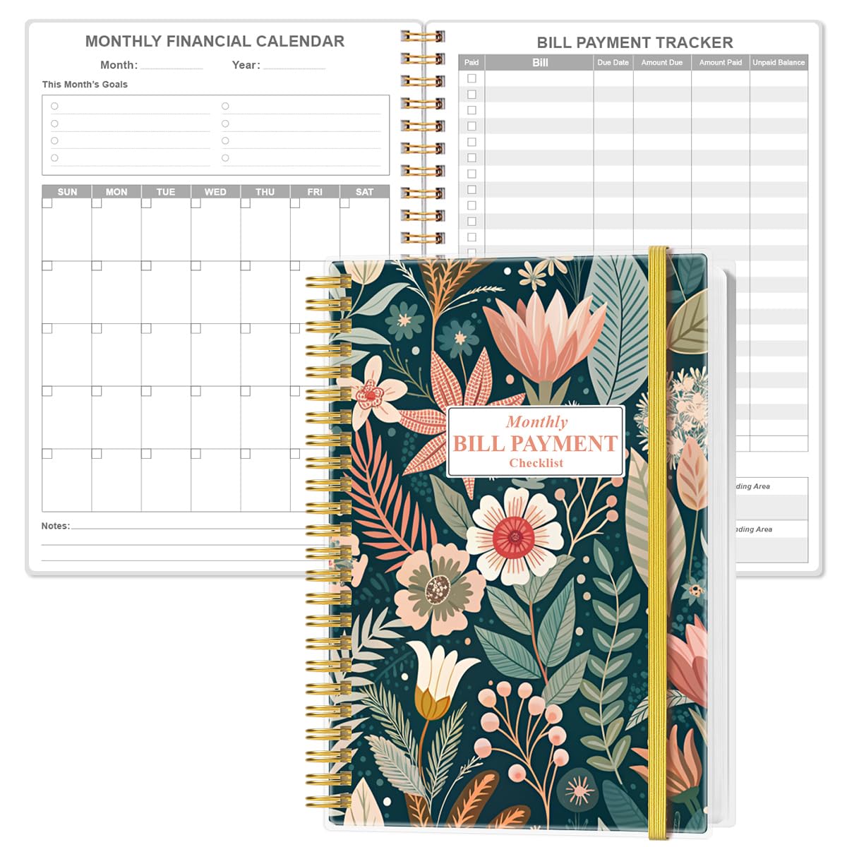 Monthly Bill Organizer - Monthly Bill Payment for Personal Budgeting Financial, Payments Checklist Organizer, 5.8" x 8.5", Flower-B
